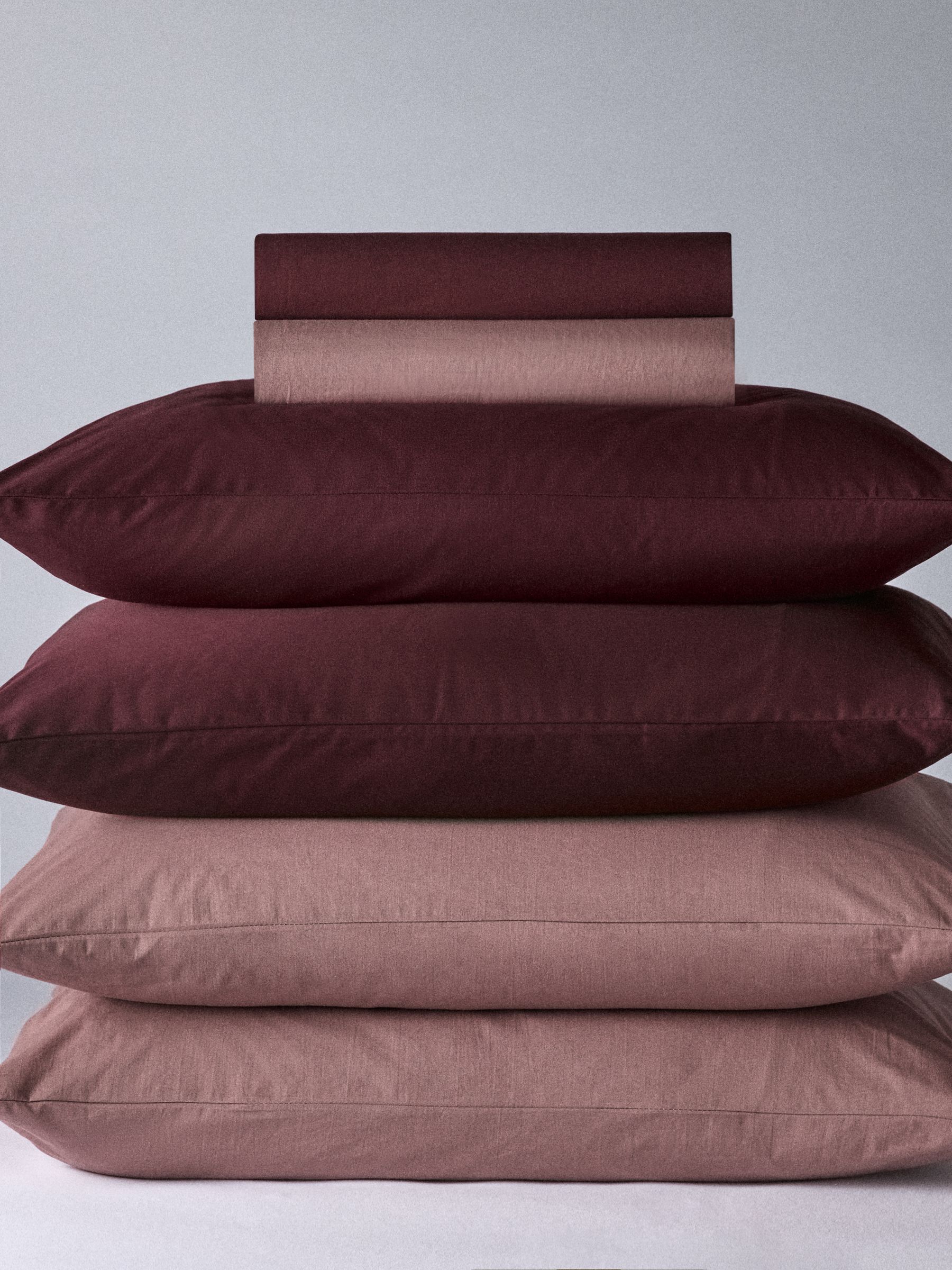 The Set 2 Pack Burgundy/Mauve Washed Cotton Fitted Sheet and Pillowcase Set - Image 5 of 6