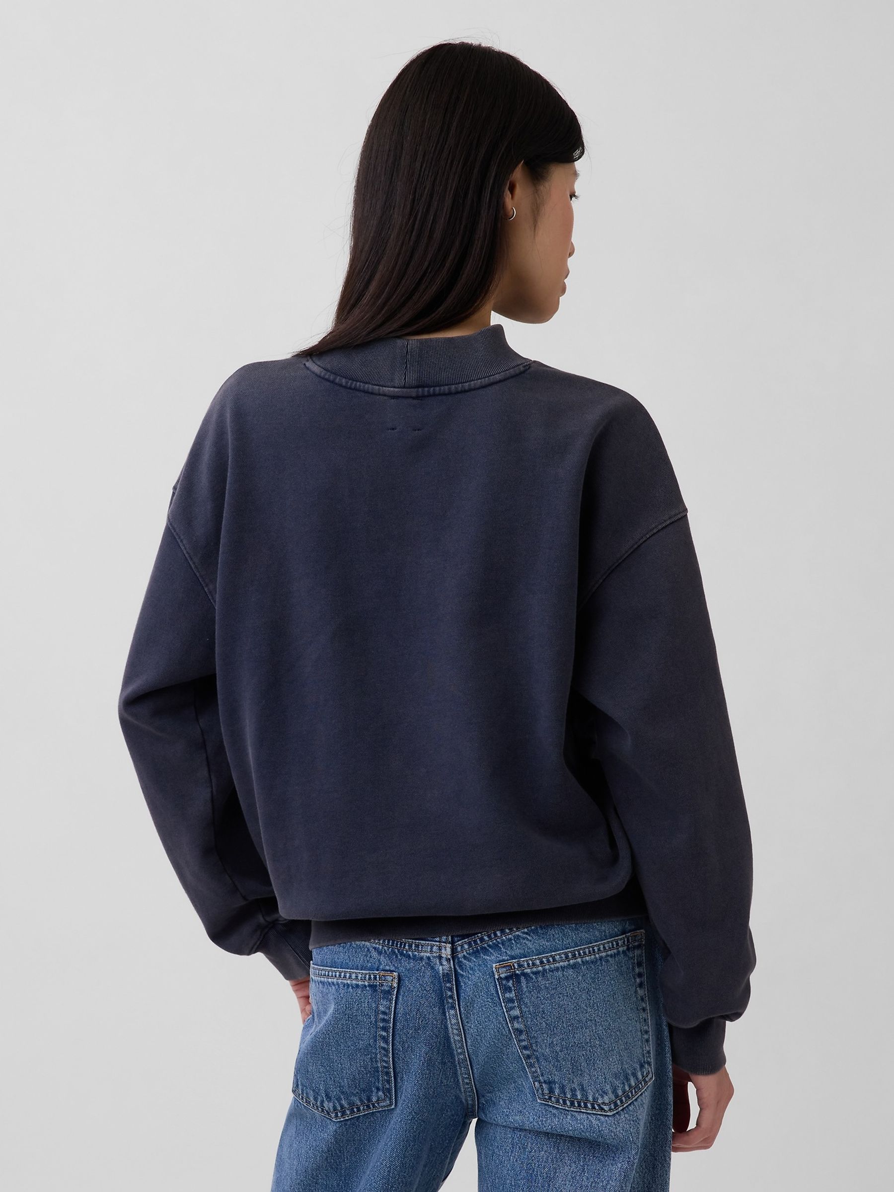 Black Heavyweight French Terry Oversized Mock Neck Sweatshirt - Image 2 of 4