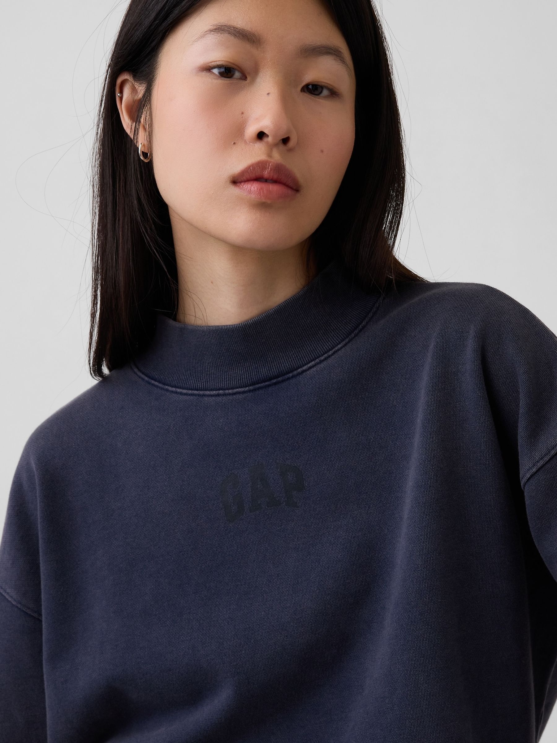 Black Heavyweight French Terry Oversized Mock Neck Sweatshirt - Image 4 of 4