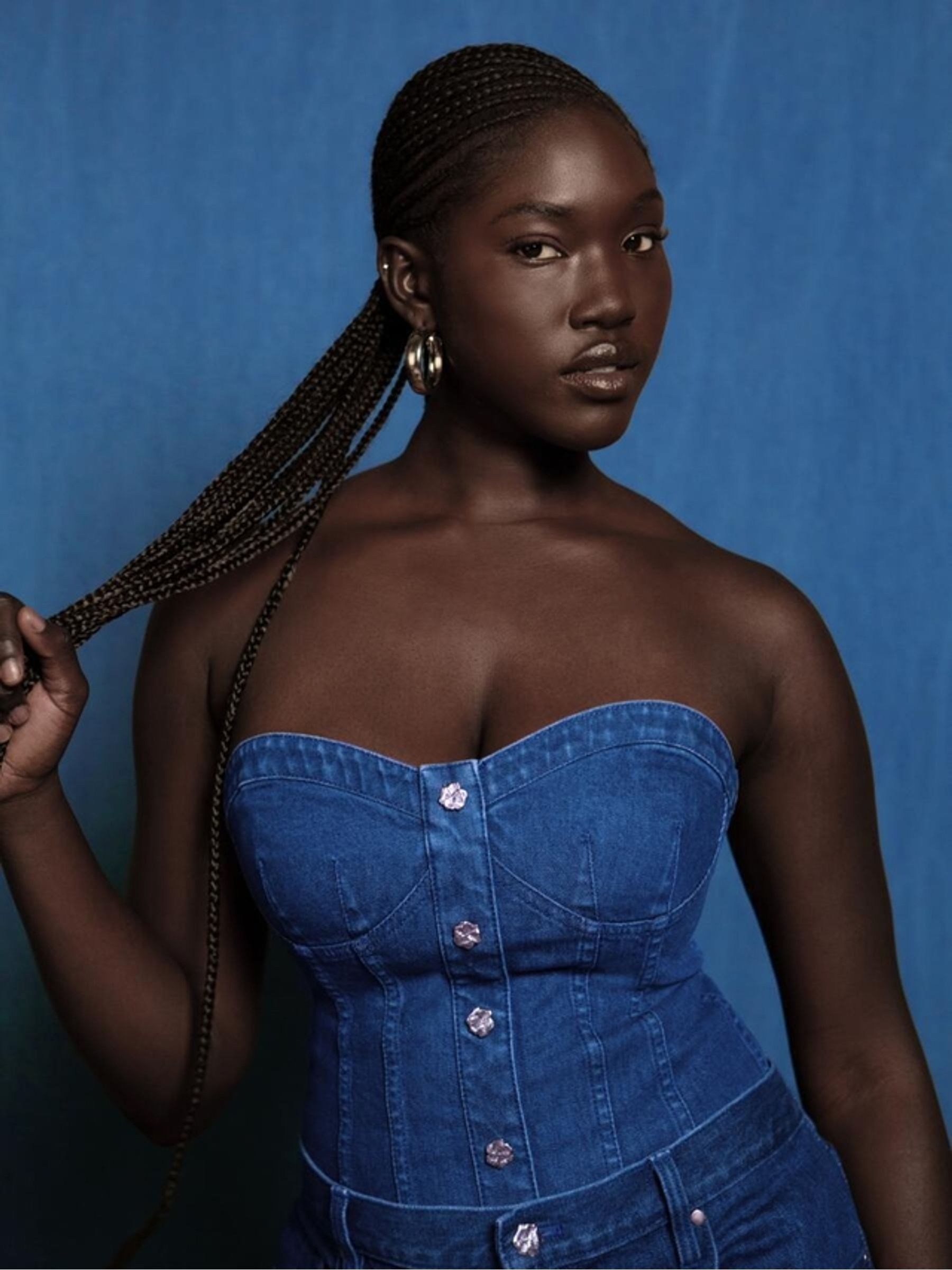 Gap x Harlem's Fashion Row Mid Wash Denim Corset Top - Image 1 of 7