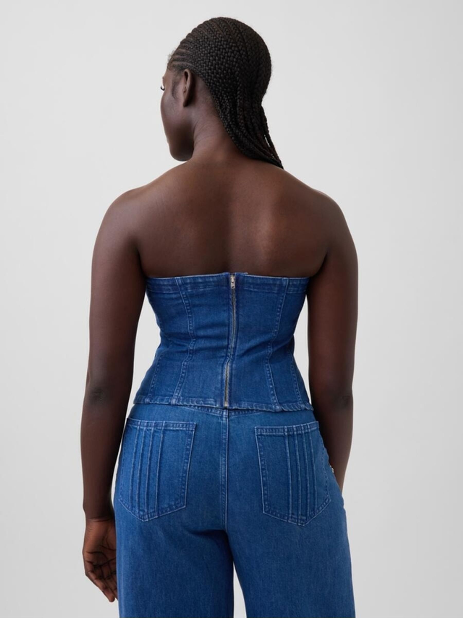 Gap x Harlem's Fashion Row Mid Wash Denim Corset Top - Image 3 of 7