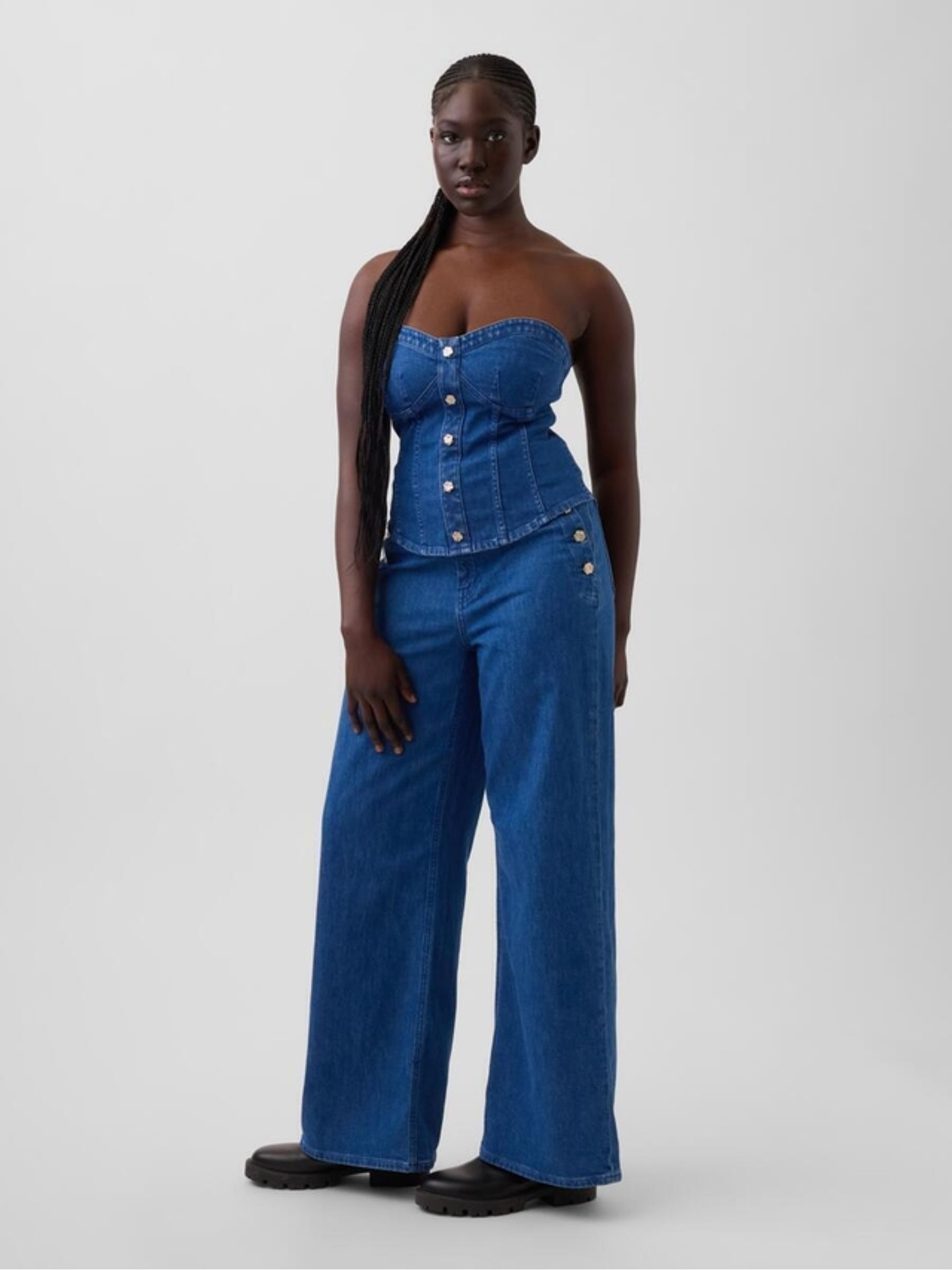 Gap x Harlem's Fashion Row Mid Wash Denim Corset Top - Image 4 of 7