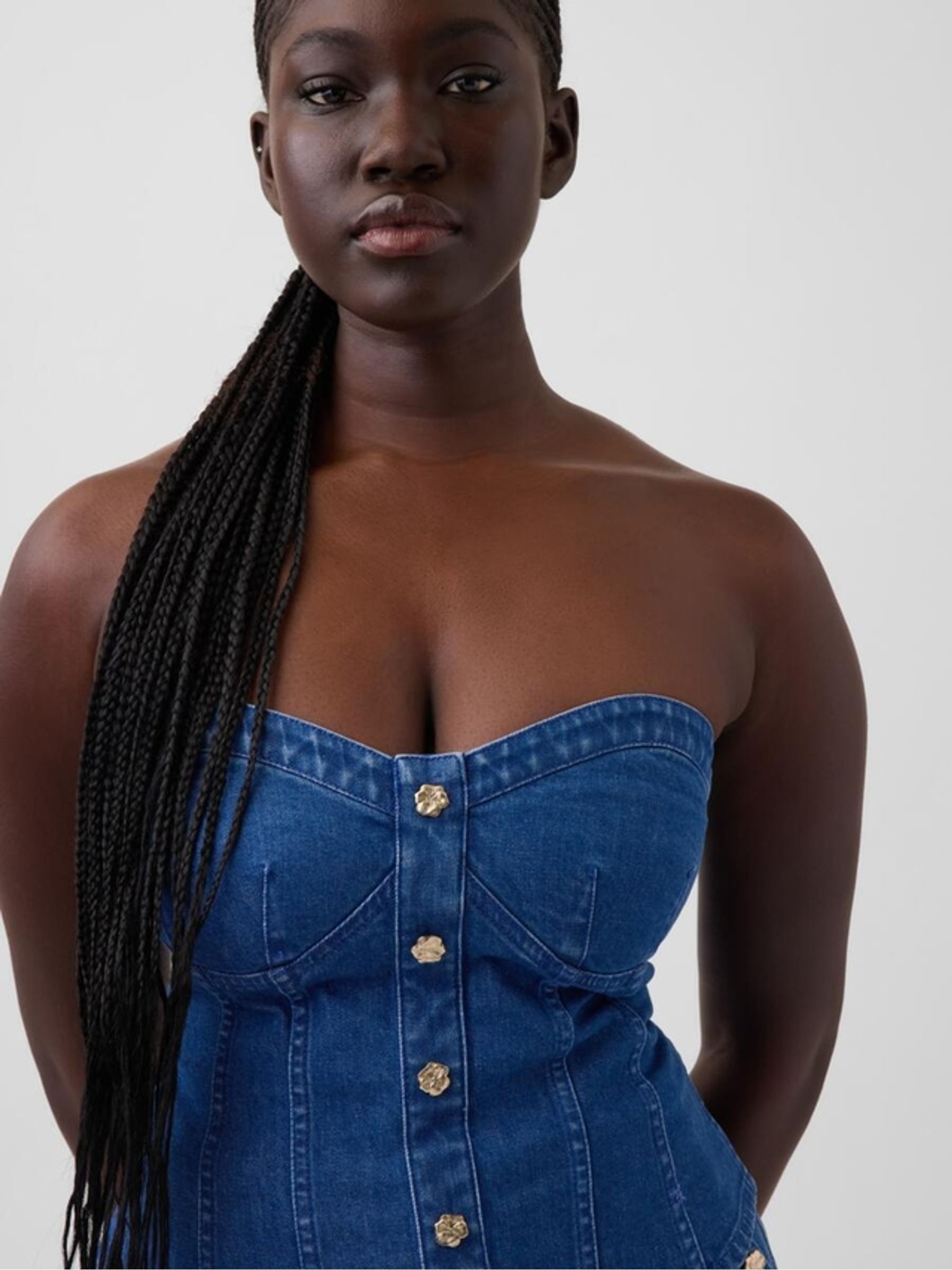 Gap x Harlem's Fashion Row Mid Wash Denim Corset Top - Image 5 of 7