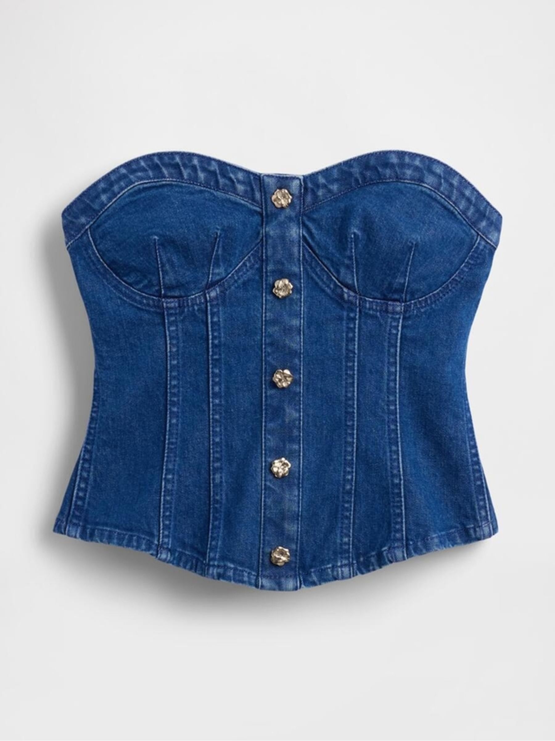 Gap x Harlem's Fashion Row Mid Wash Denim Corset Top - Image 6 of 7