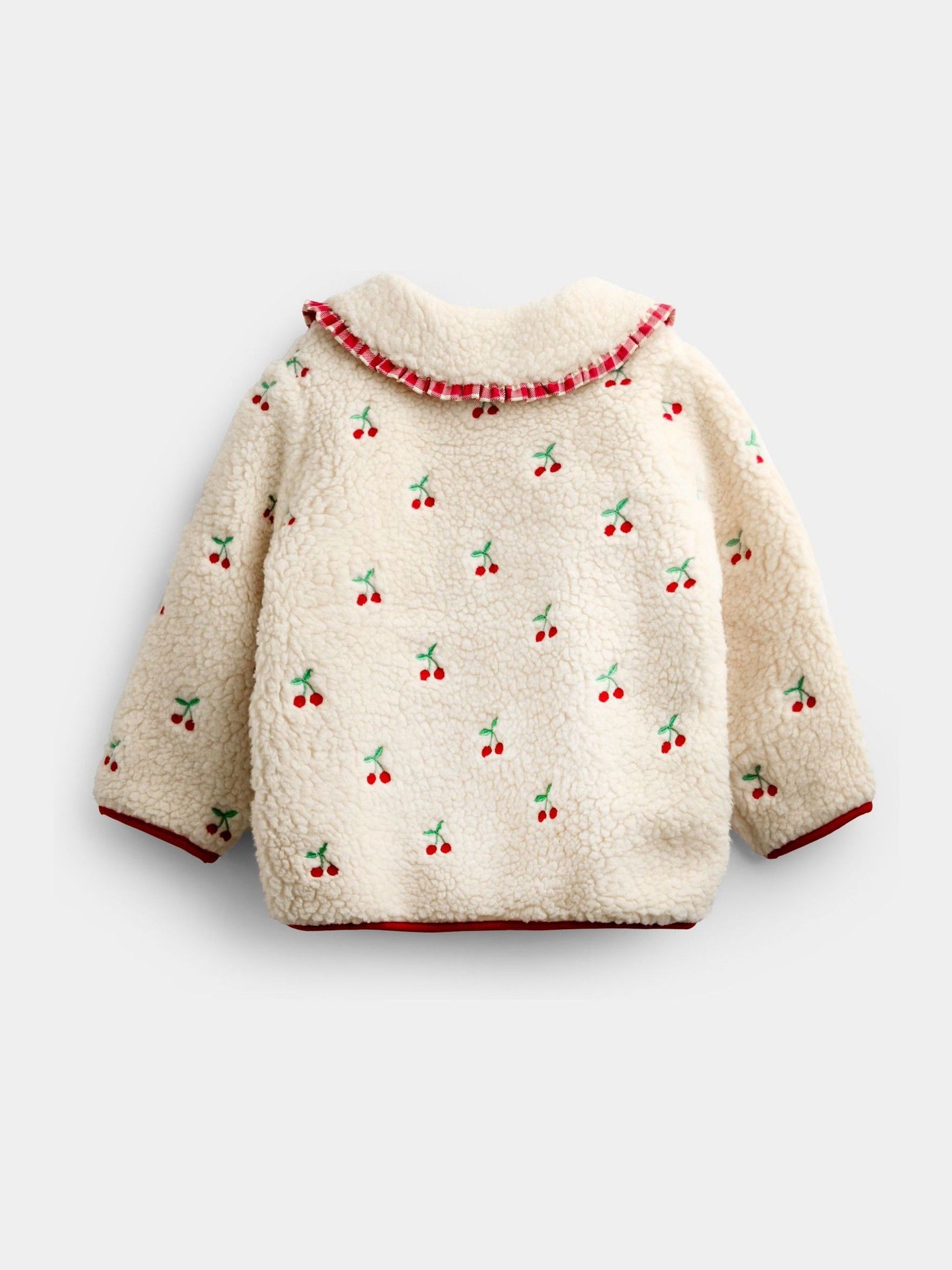 Cream Cherry Embroidered Collared Borg Fleece - Image 4 of 6