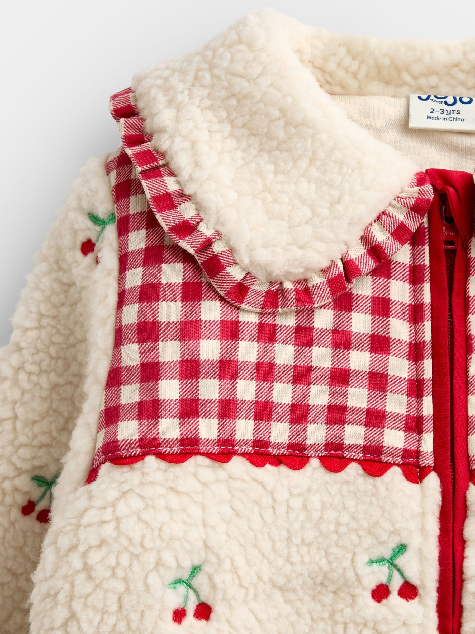 Cream Cherry Embroidered Collared Borg Fleece - Image 5 of 6