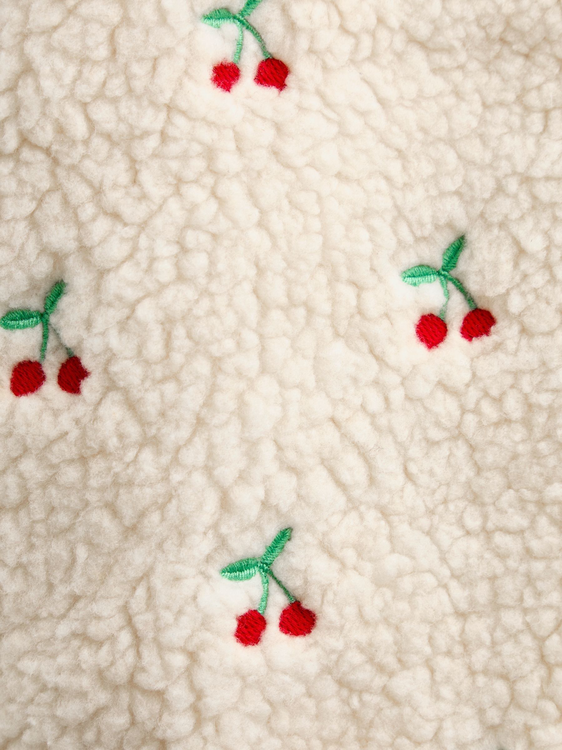 Cream Cherry Embroidered Collared Borg Fleece - Image 6 of 6