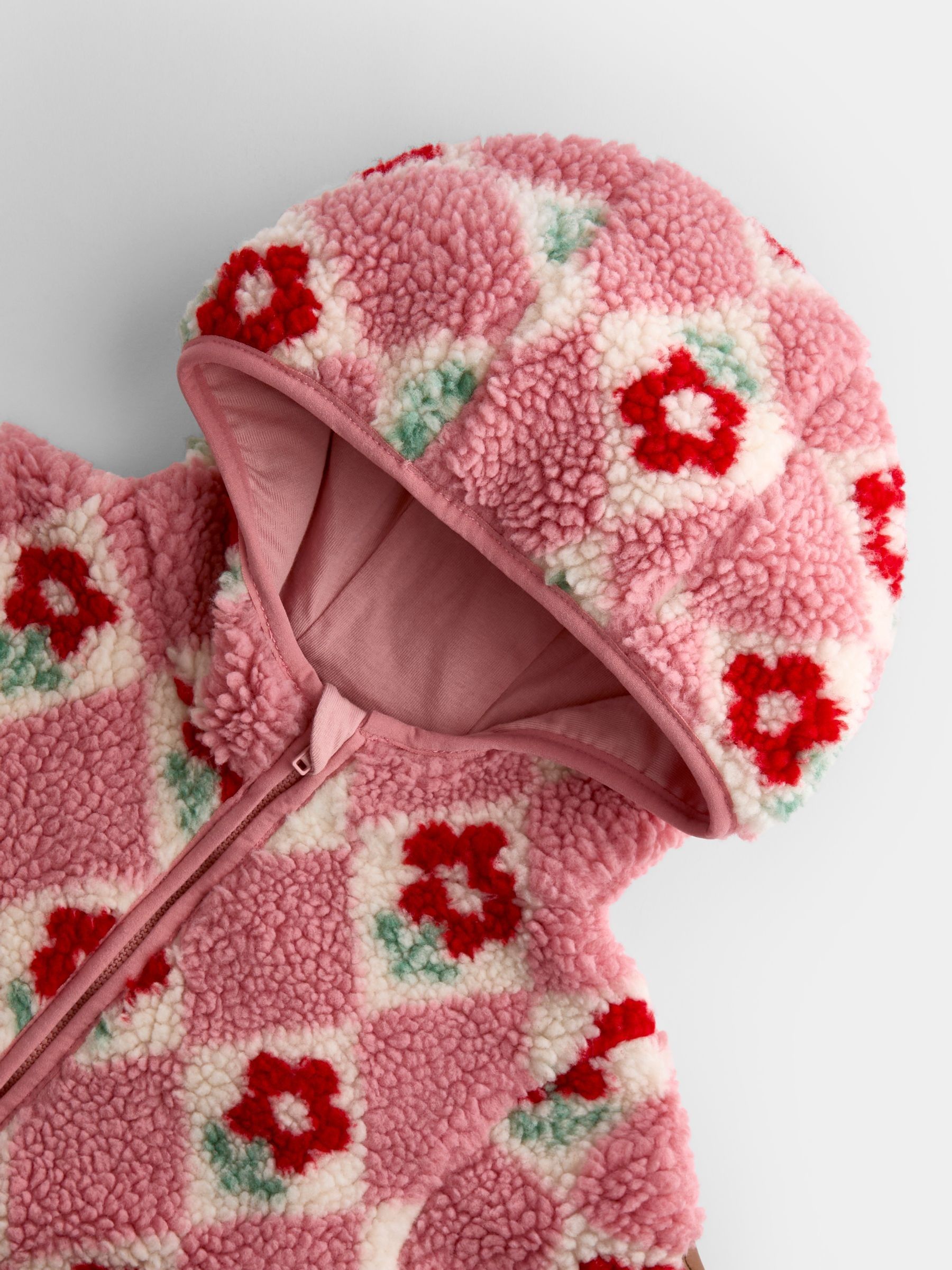 Pink Floral Harlequin Hooded Borg Fleece - Image 3 of 4