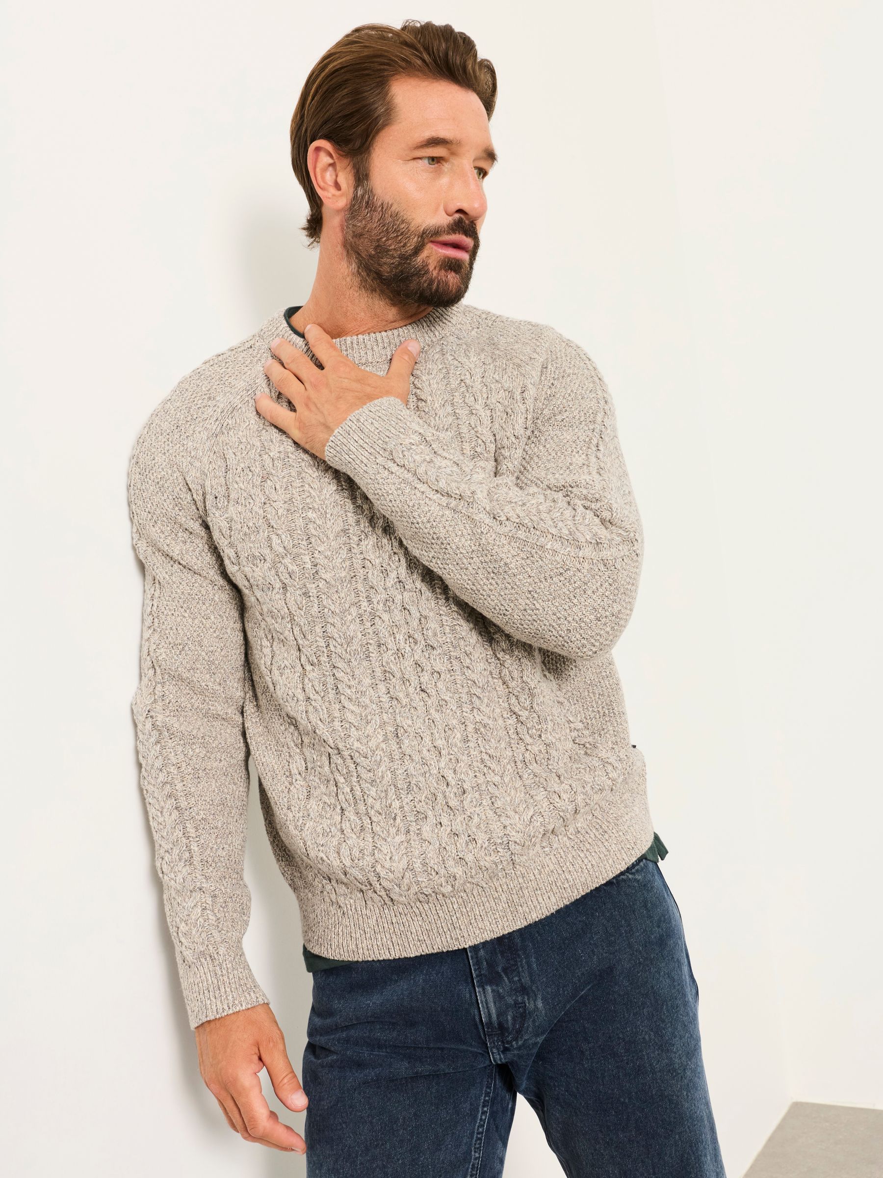 Grey Penton Knitted Cable Crew Jumper - Image 1 of 6 Grey Penton Knitted Cable Crew Jumper - Image 1 of 6