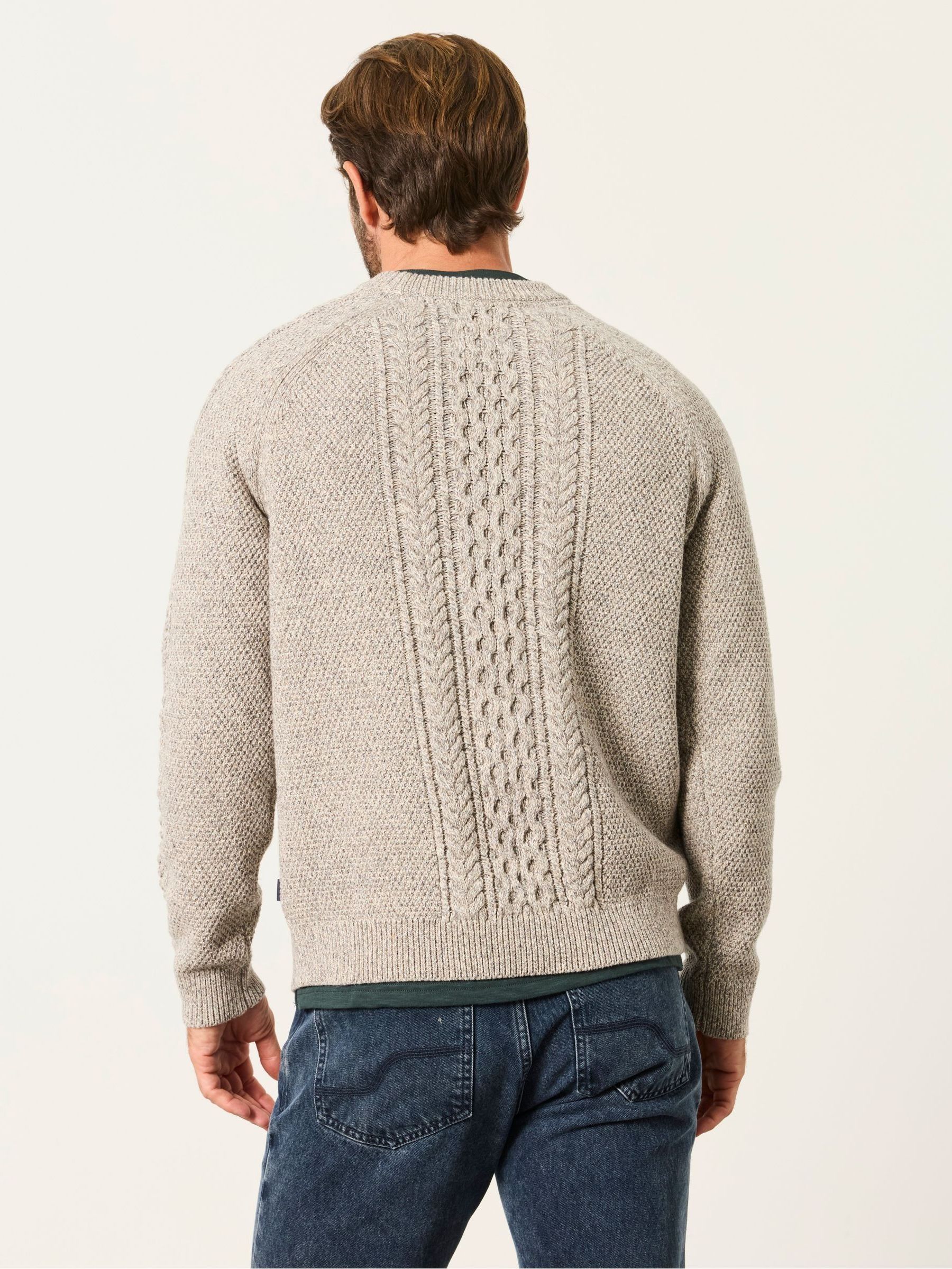 Grey Penton Knitted Cable Crew Jumper - Image 2 of 6