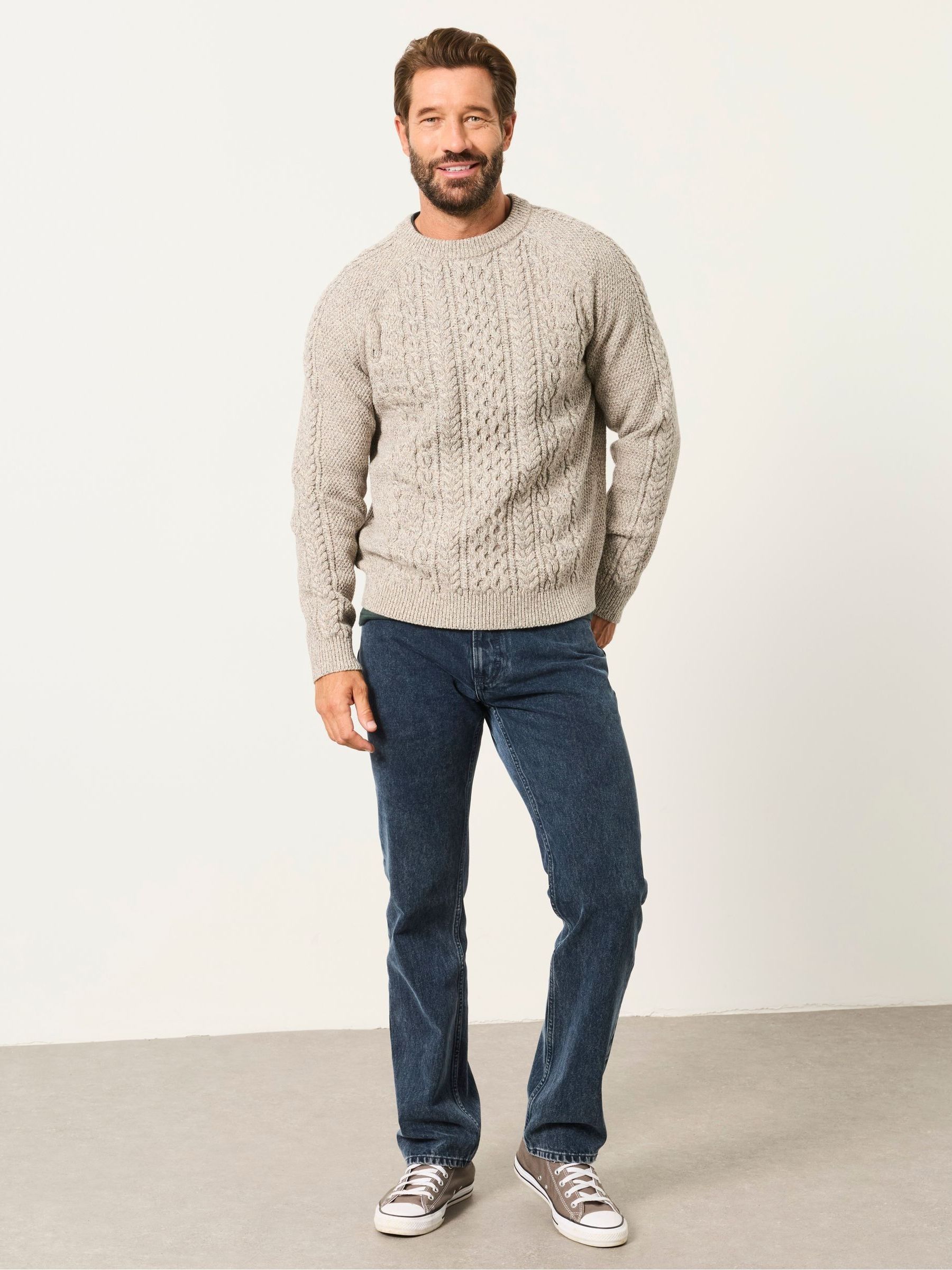 Grey Penton Knitted Cable Crew Jumper - Image 4 of 6