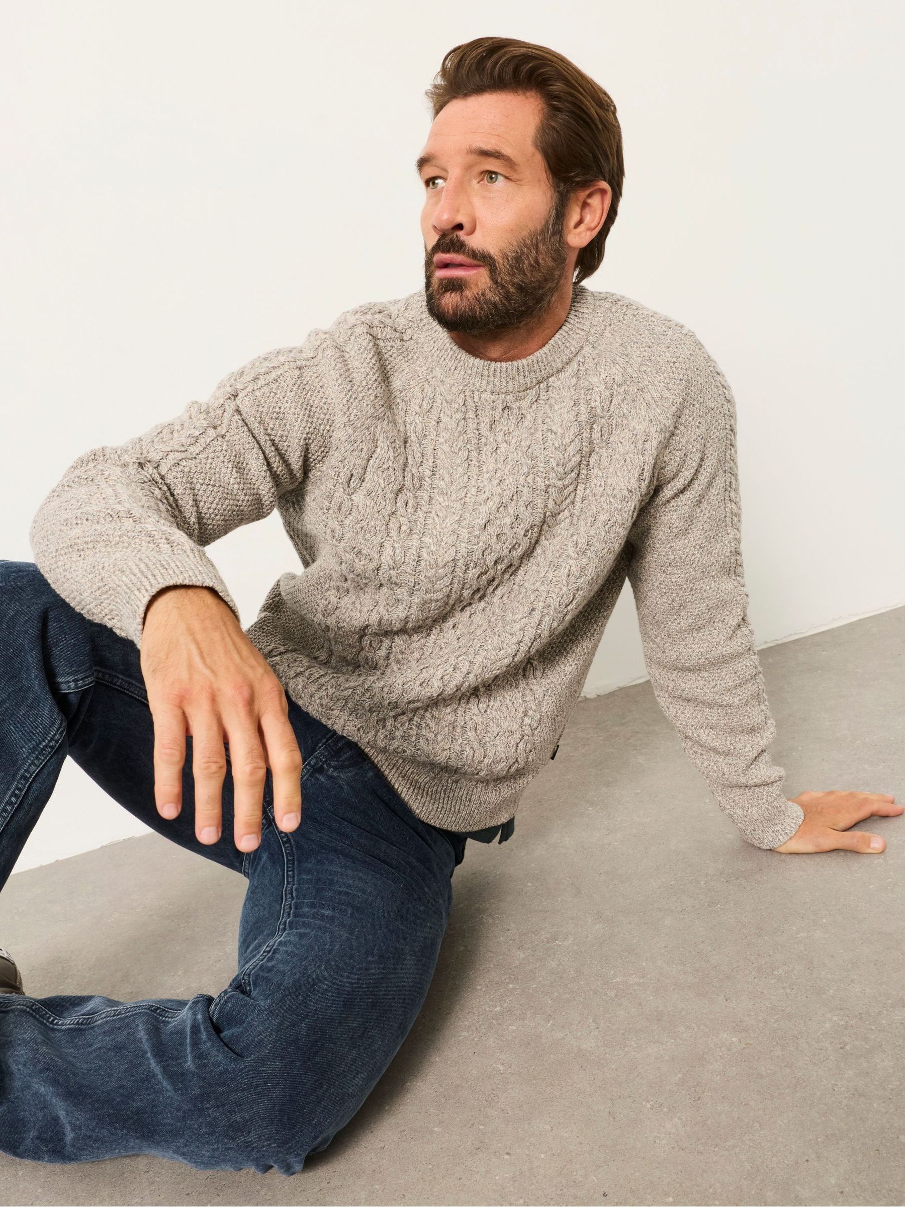 Grey Penton Knitted Cable Crew Jumper - Image 5 of 6