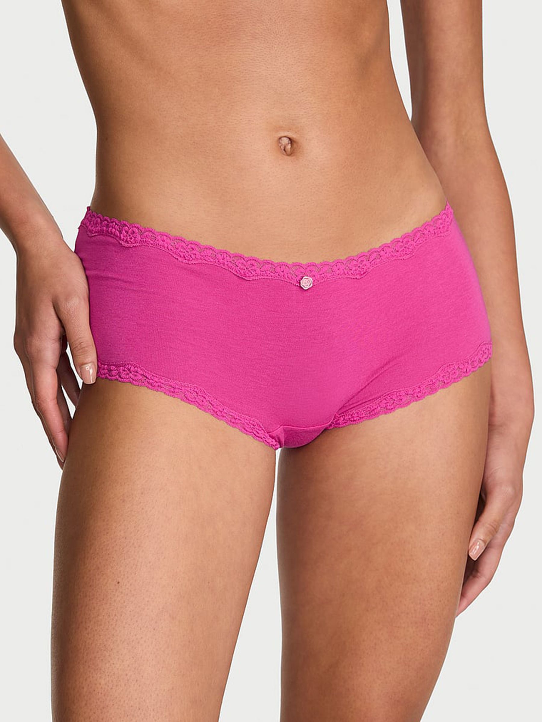 Pink Fire Short Cotton Lace Waist Knickers - Image 1 of 2