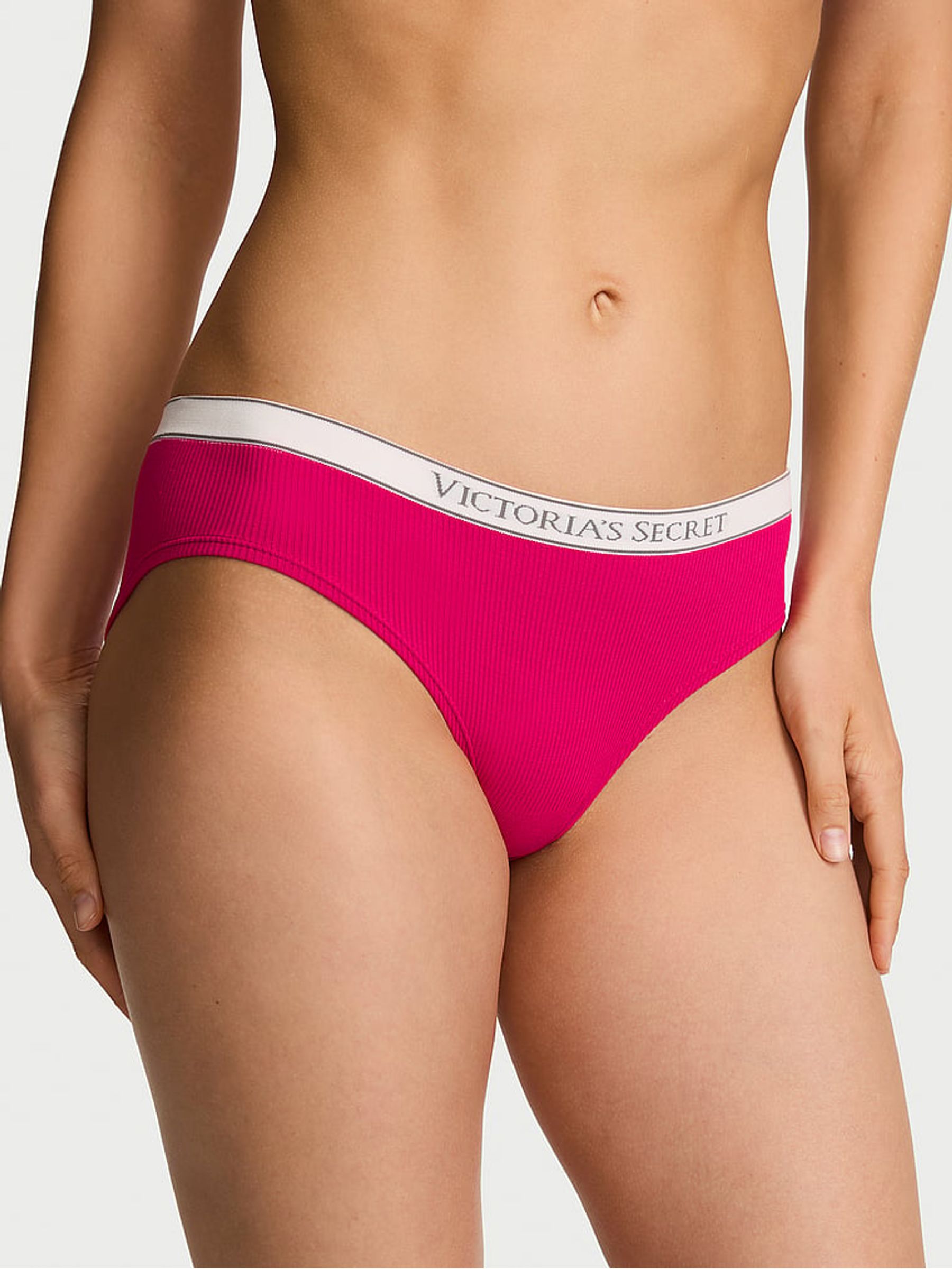 Vibrant Fuchsia Pink Hipster Logo Ribbed Knickers - Image 1 of 2