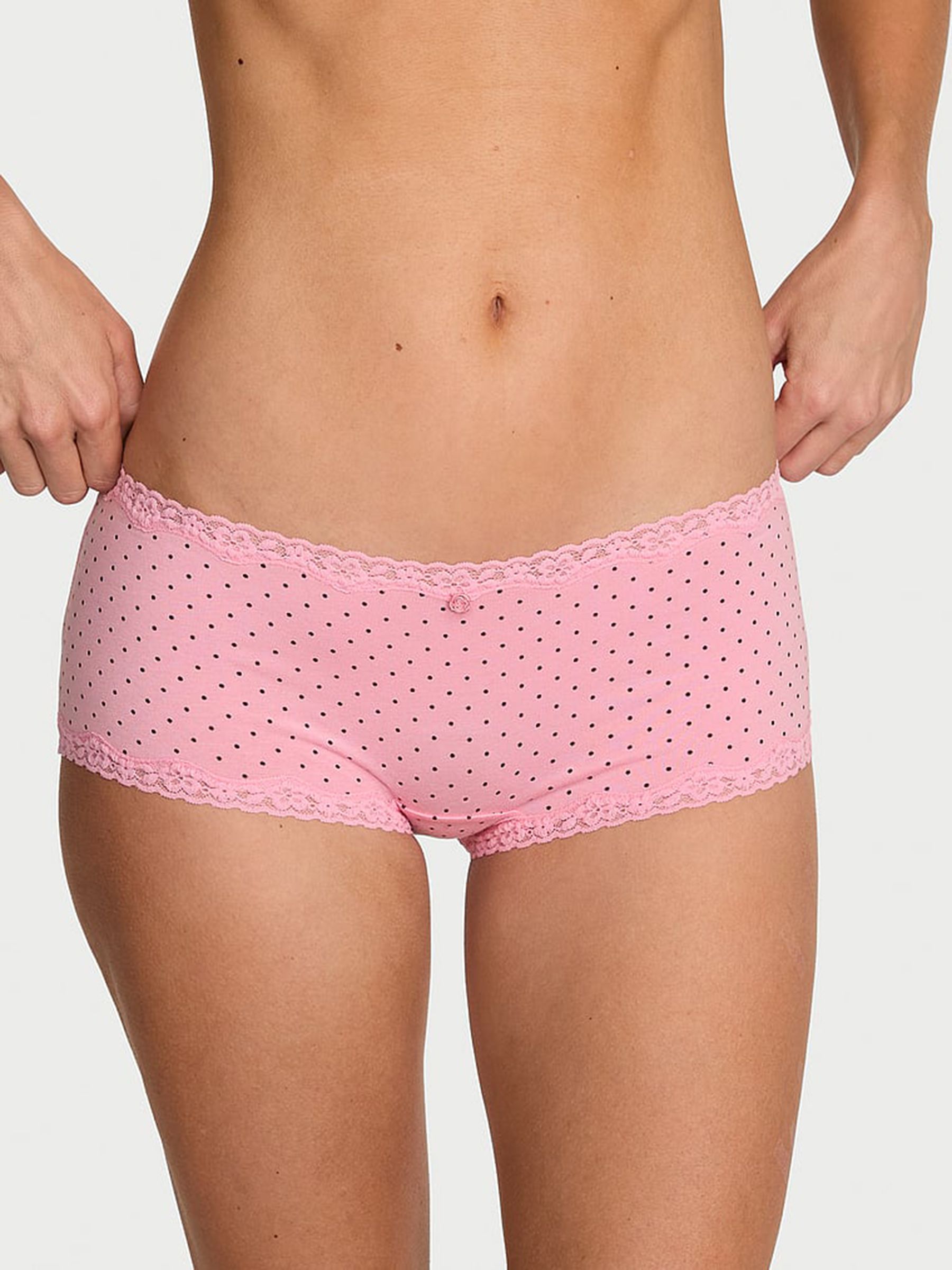 Victoria Pink Polka Dot Short Cotton Lace Waist Knickers - Image 1 of 2
