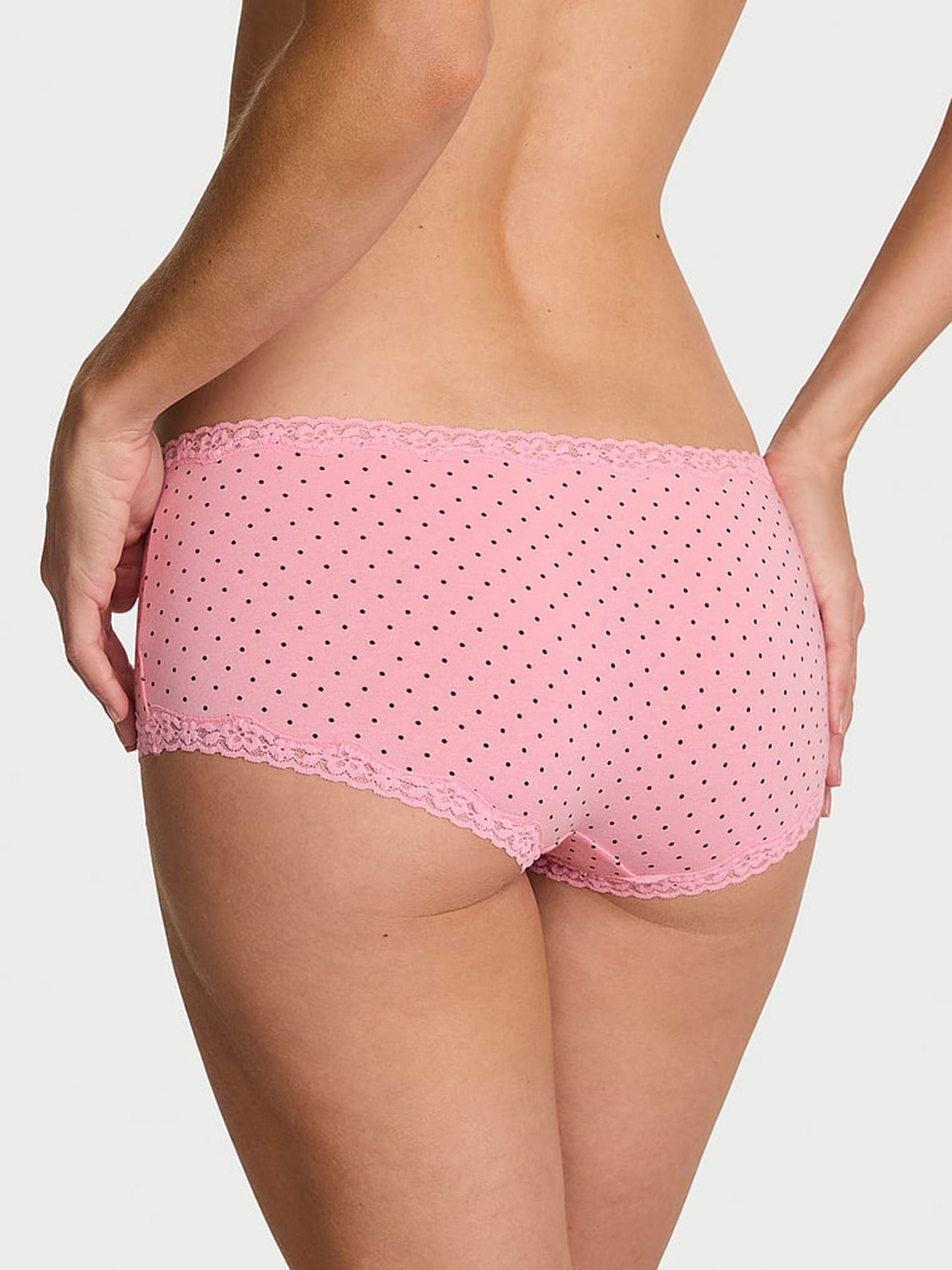 Victoria Pink Polka Dot Short Cotton Lace Waist Knickers - Image 2 of 2 Victoria Pink Polka Dot Short Cotton Lace Waist Knickers - Image 2 of 2