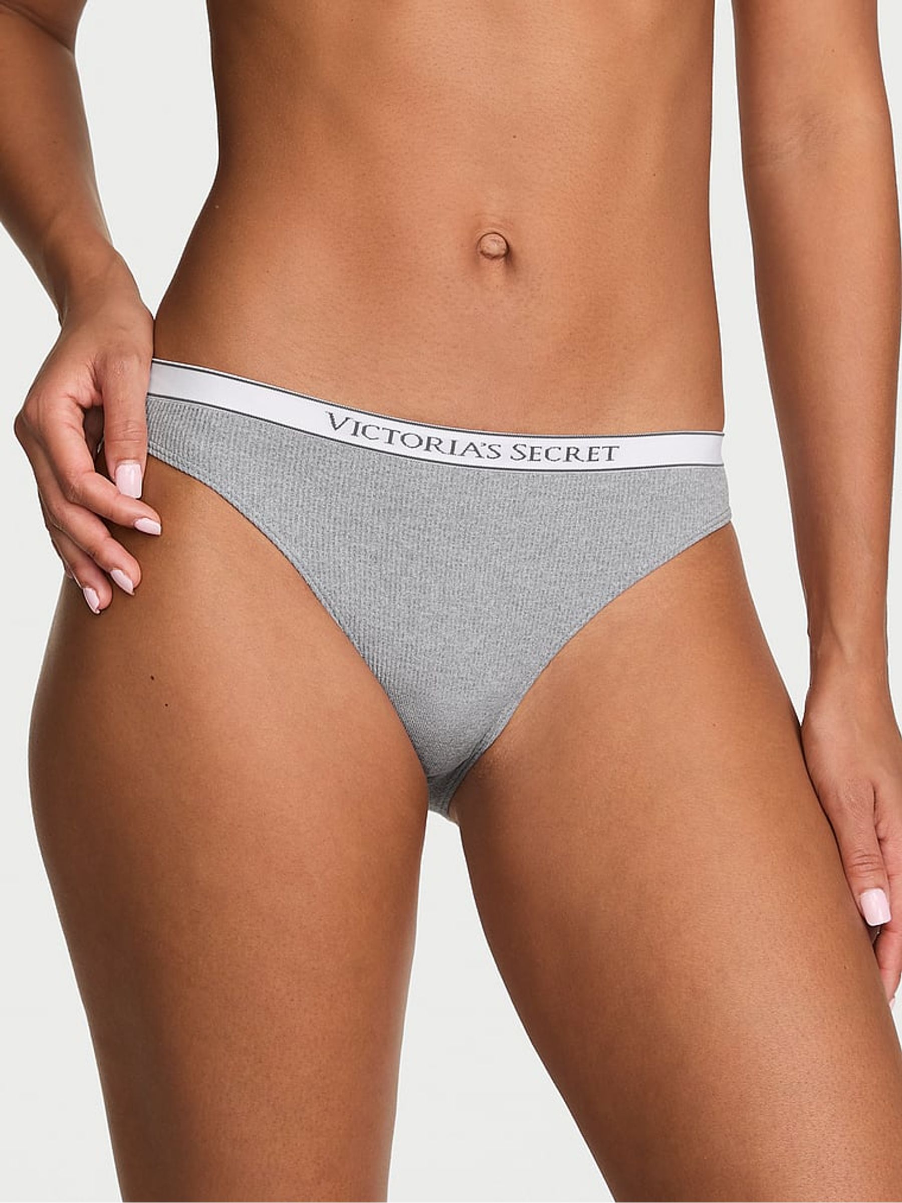 Medium Heather Grey Bikini Logo Ribbed Knickers - Image 1 of 2