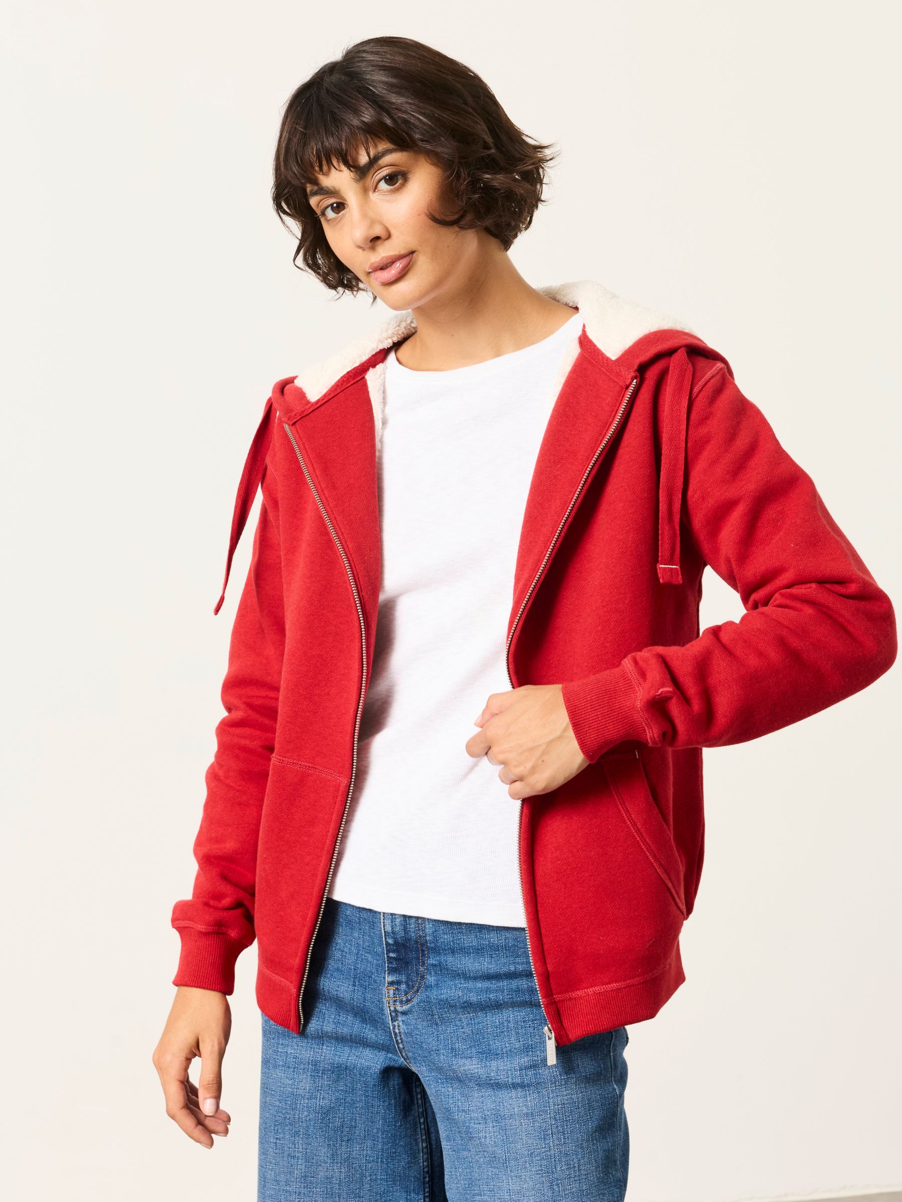 Amy Red Borg Zip Through Hoodie - Image 1 of 7 Amy Red Borg Zip Through Hoodie - Image 1 of 7