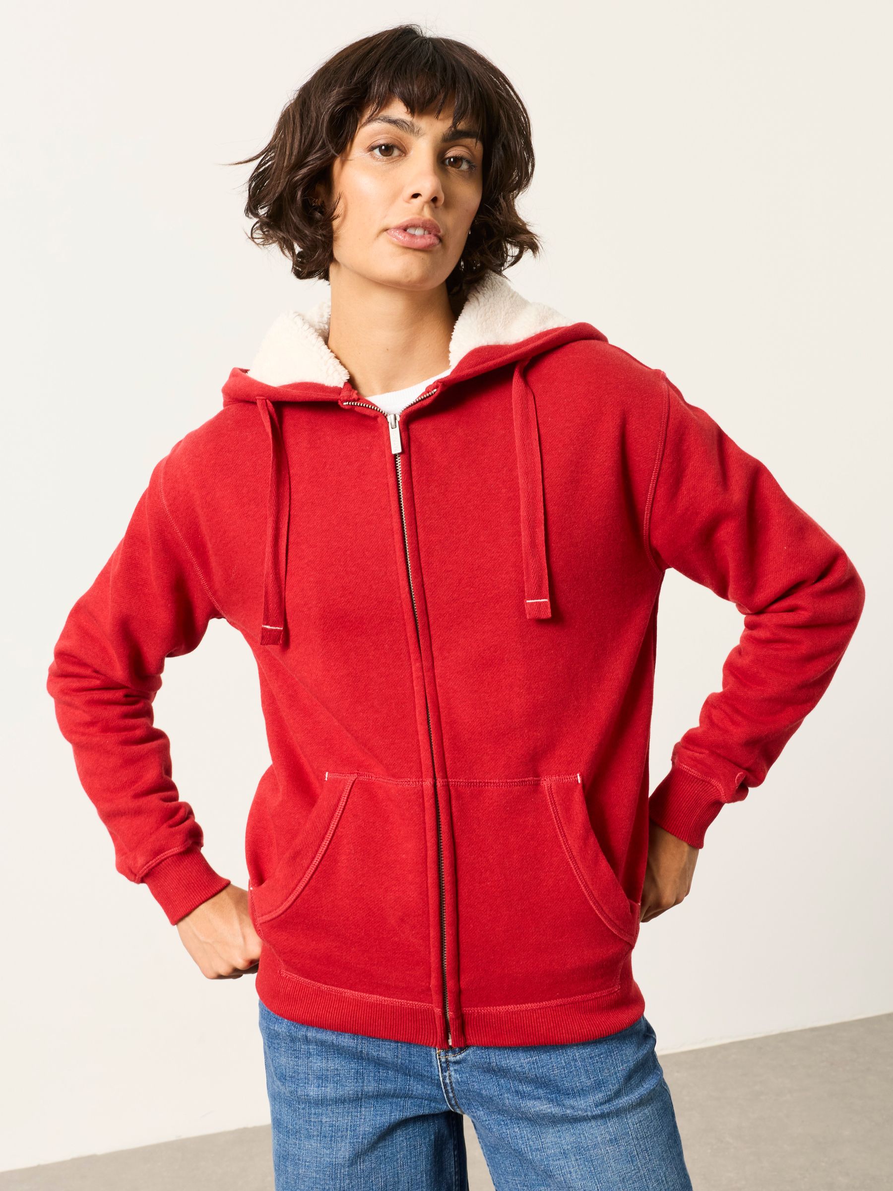 Amy Red Borg Zip Through Hoodie - Image 3 of 7