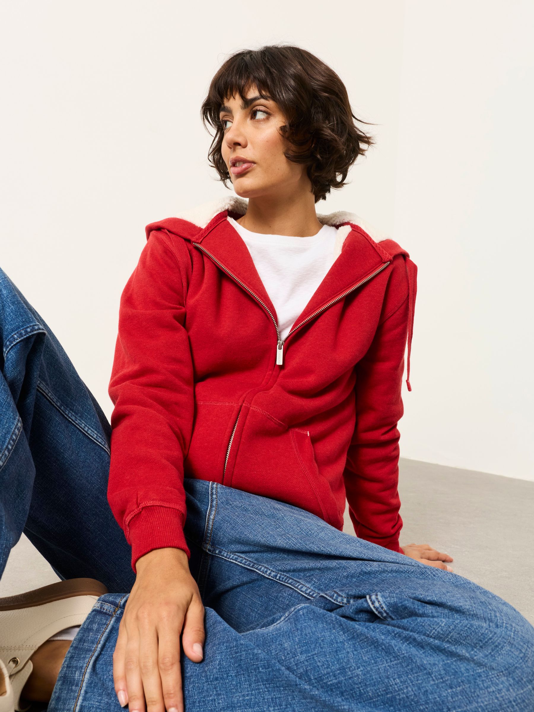 Amy Red Borg Zip Through Hoodie - Image 6 of 7