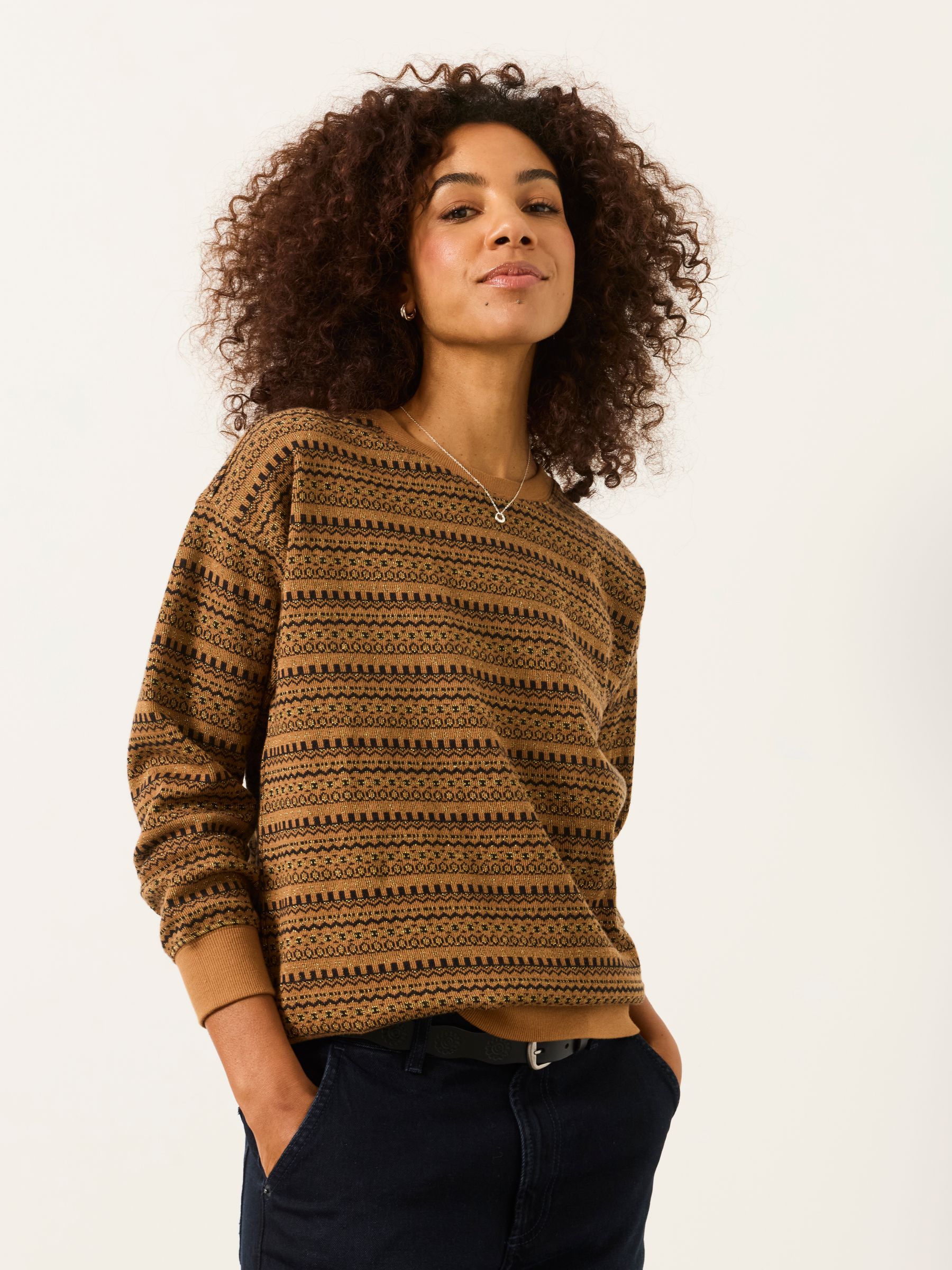 Brown Textured Fairilse Sparkle Crew Sweat - Image 1 of 6 Brown Textured Fairilse Sparkle Crew Sweat - Image 1 of 6