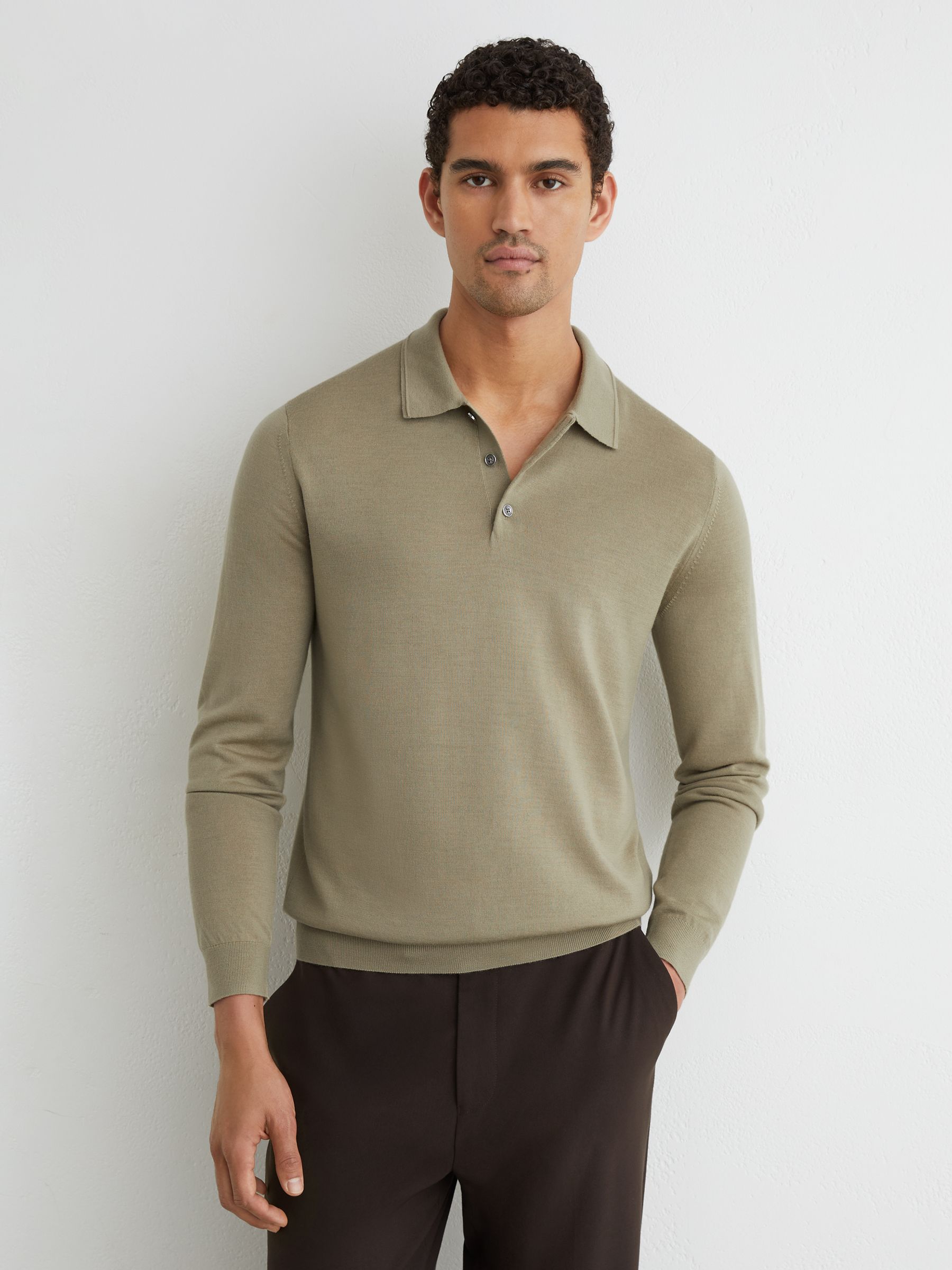 Polo Shirt in Soft Olive Green - Image 1 of 6