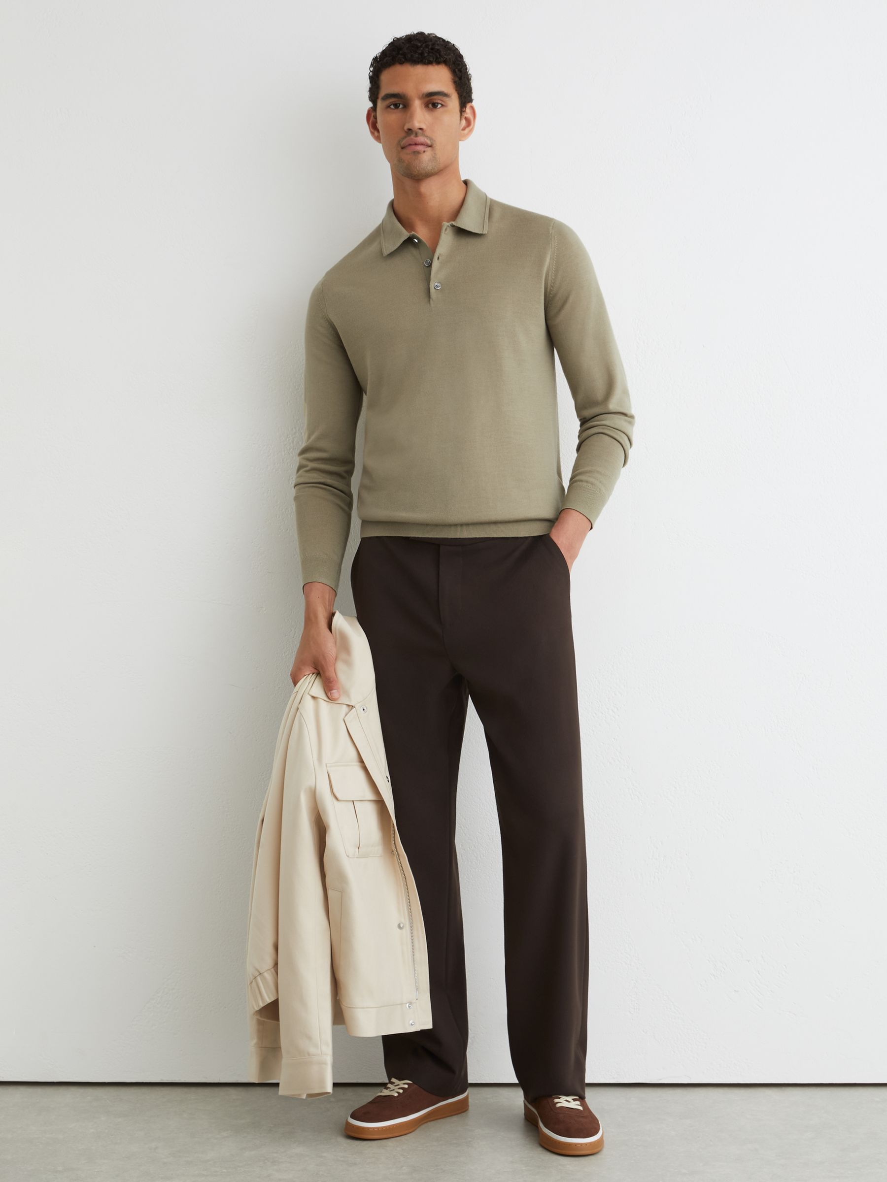 Polo Shirt in Soft Olive Green - Image 4 of 6