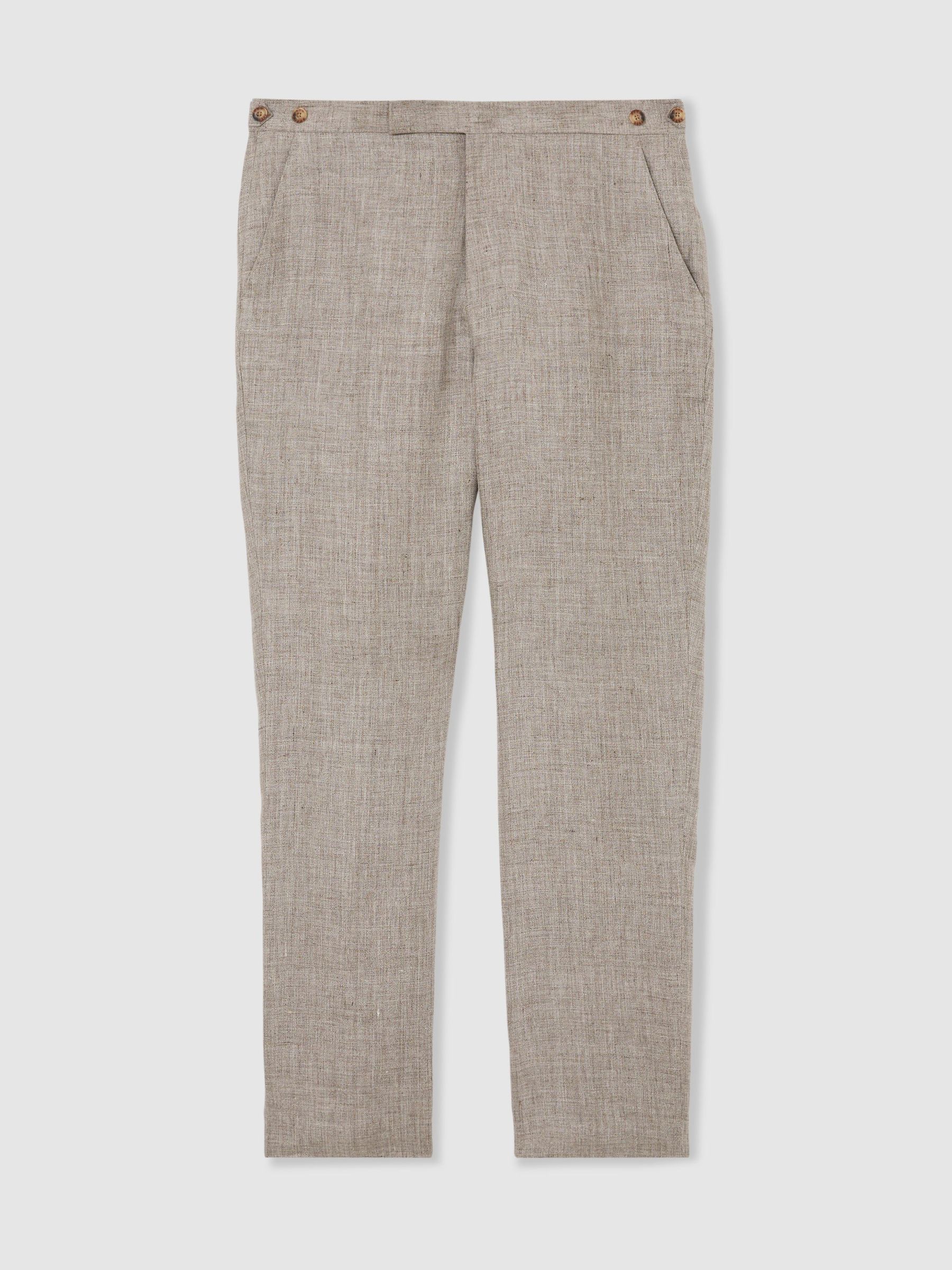 Tailored Fit Linen Suit Trousers in Taupe Brown - Image 2 of 6
