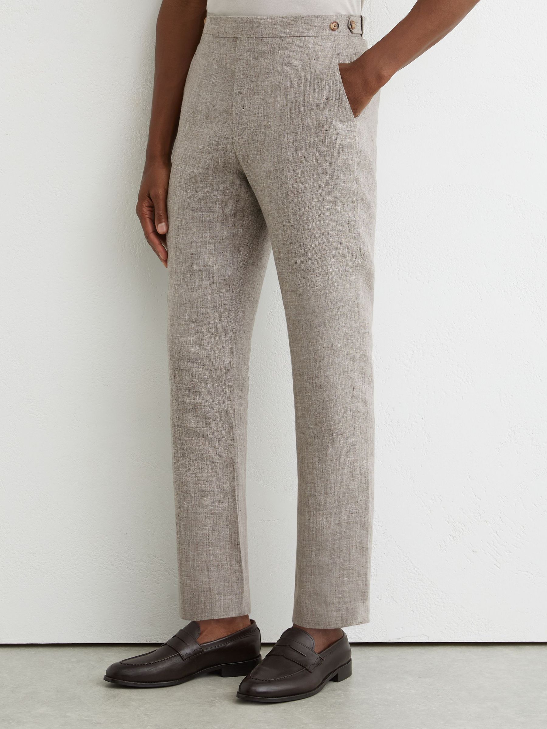Tailored Fit Linen Suit Trousers in Taupe Brown - Image 3 of 6