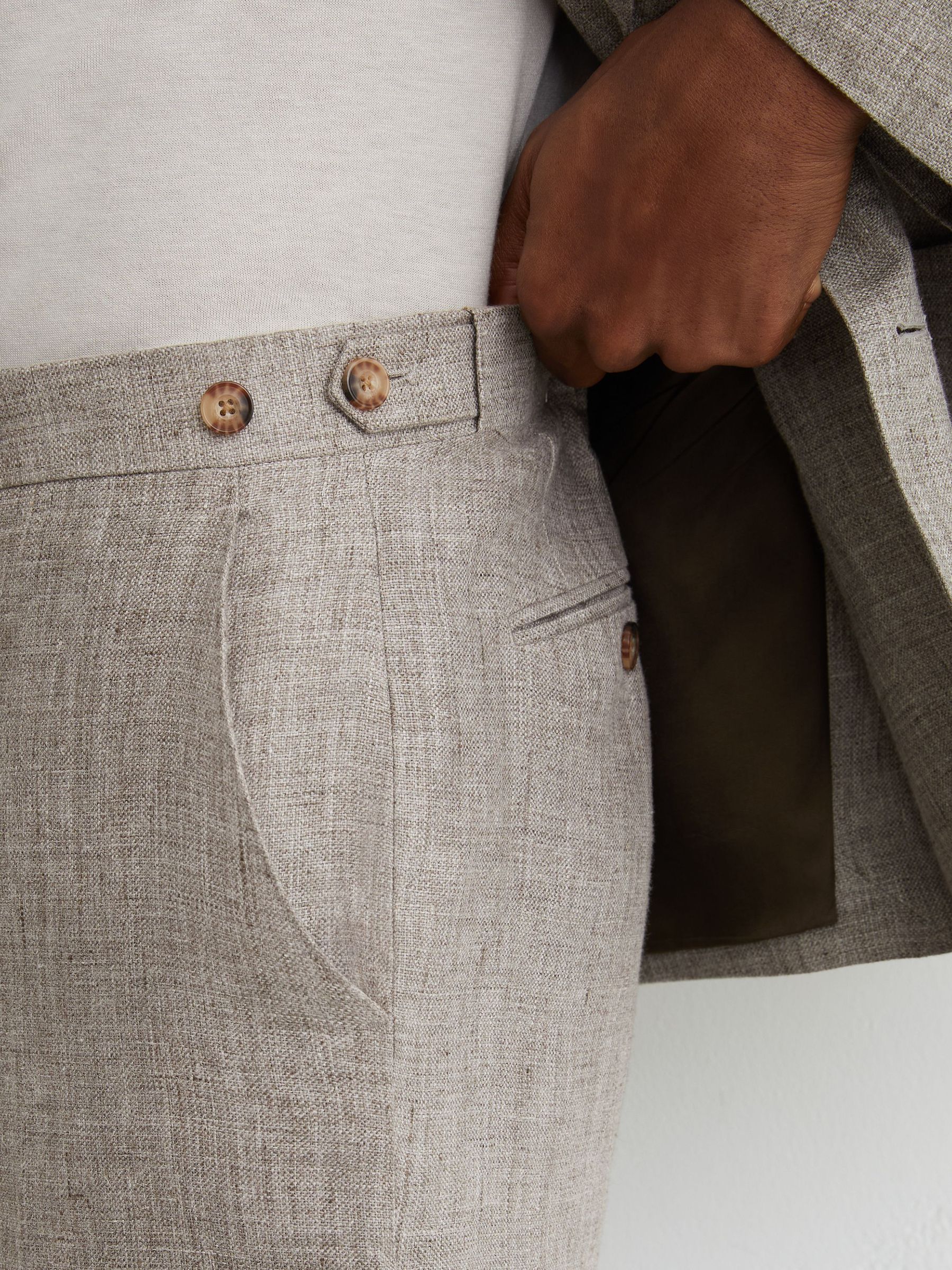 Tailored Fit Linen Suit Trousers in Taupe Brown - Image 4 of 6