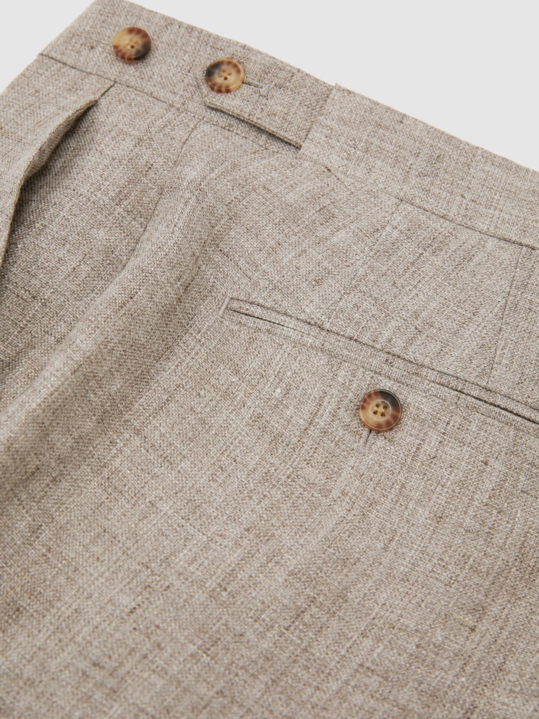 Tailored Fit Linen Suit Trousers in Taupe Brown - Image 6 of 6