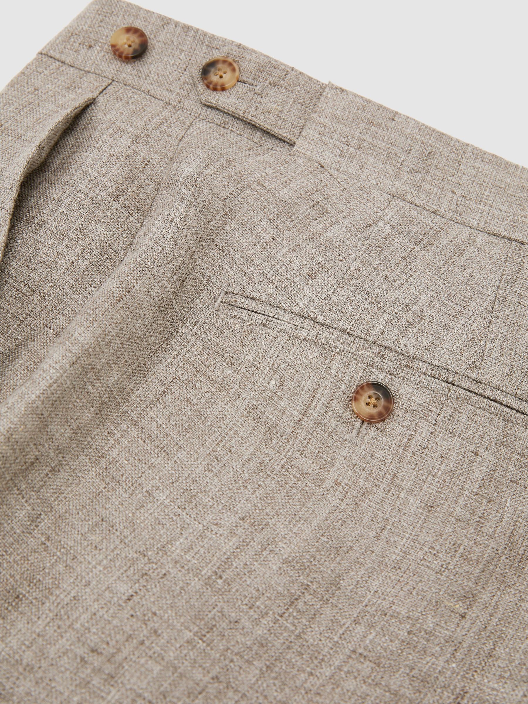 Tailored Fit Linen Suit Trousers in Taupe Brown - Image 8 of 8