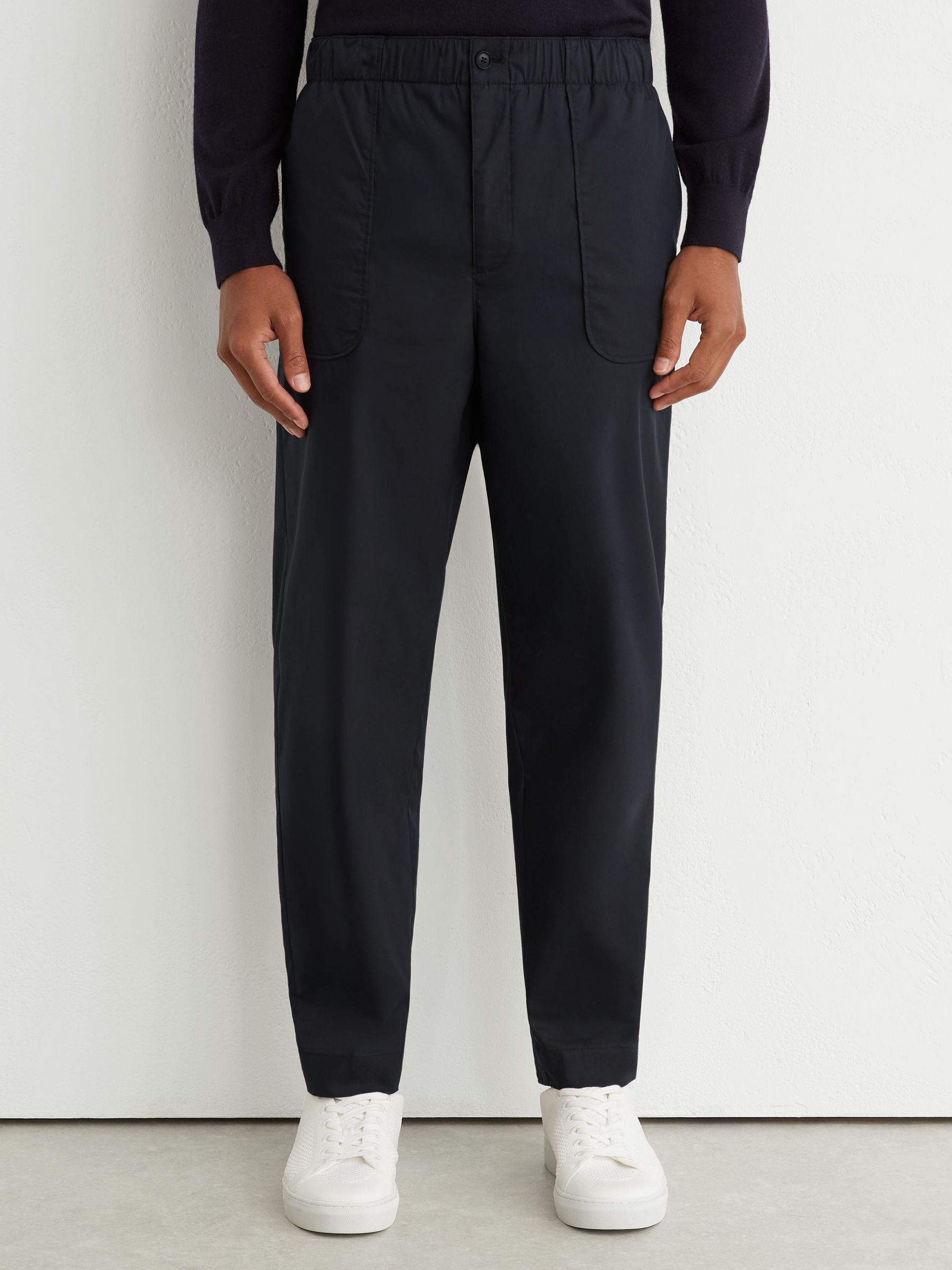 Cotton-Blend Lightweight Tapered Trousers in Navy - Image 3 of 6