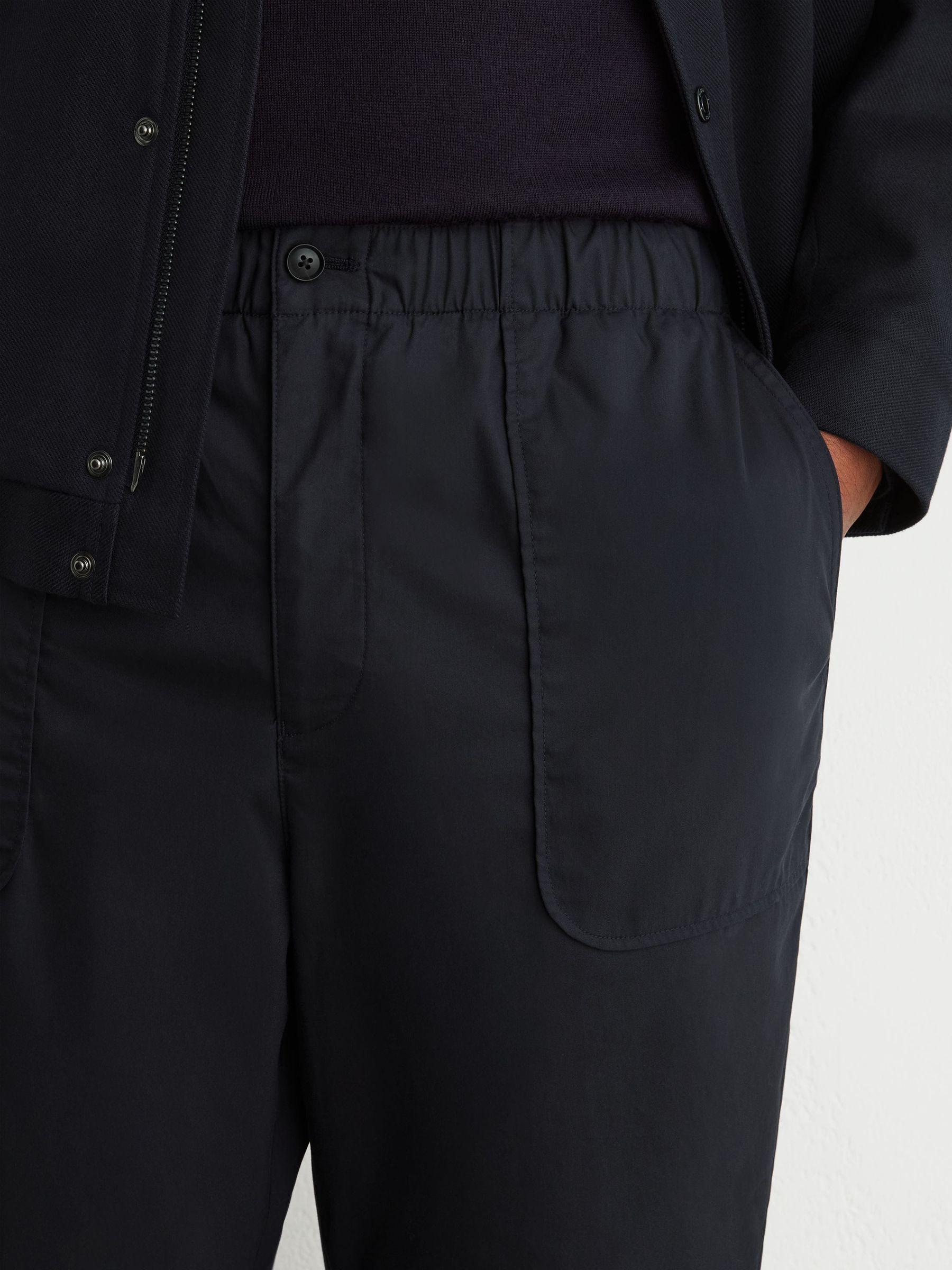 Cotton-Blend Lightweight Tapered Trousers in Navy - Image 4 of 6