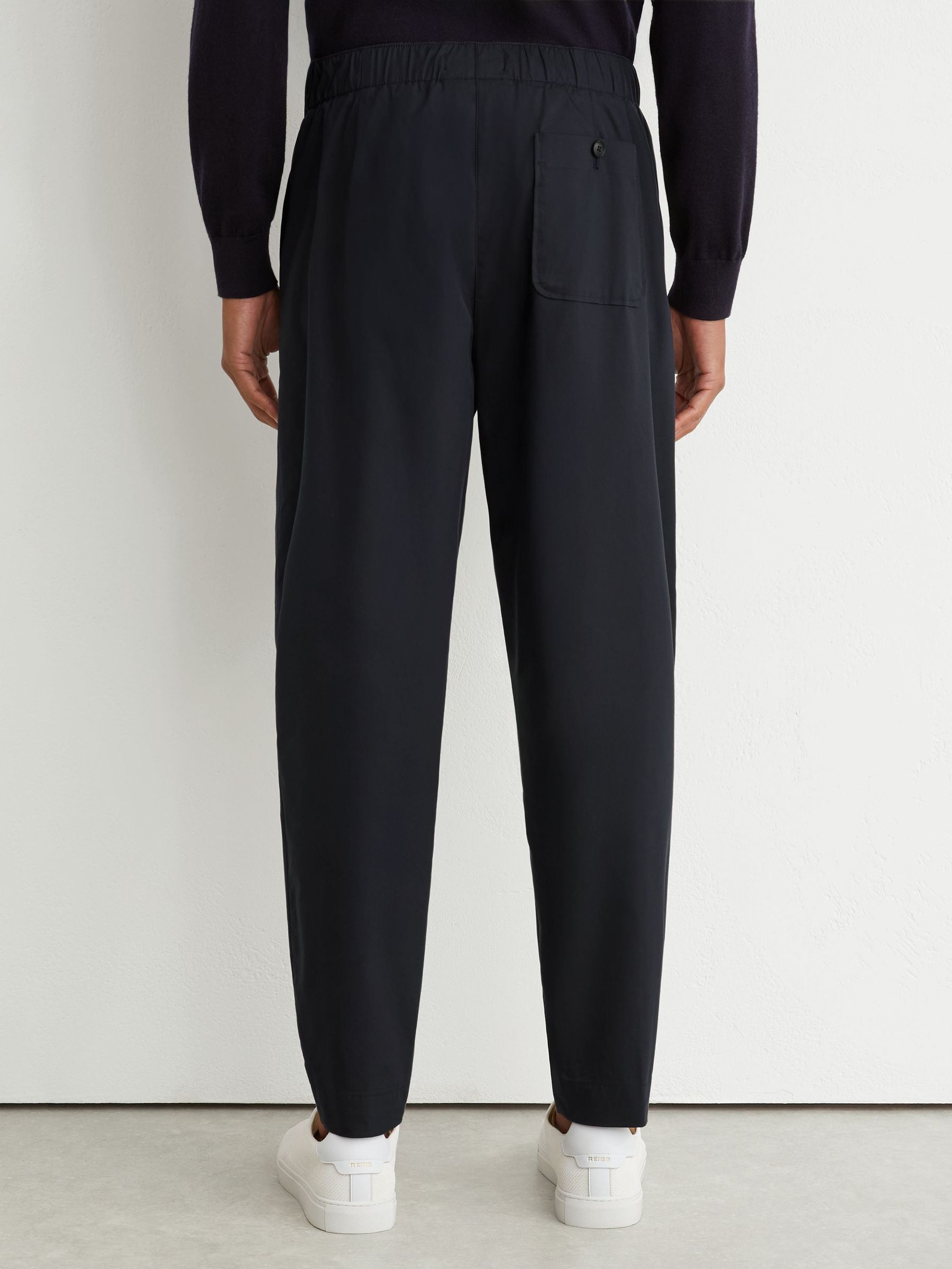 Cotton-Blend Lightweight Tapered Trousers in Navy - Image 5 of 6
