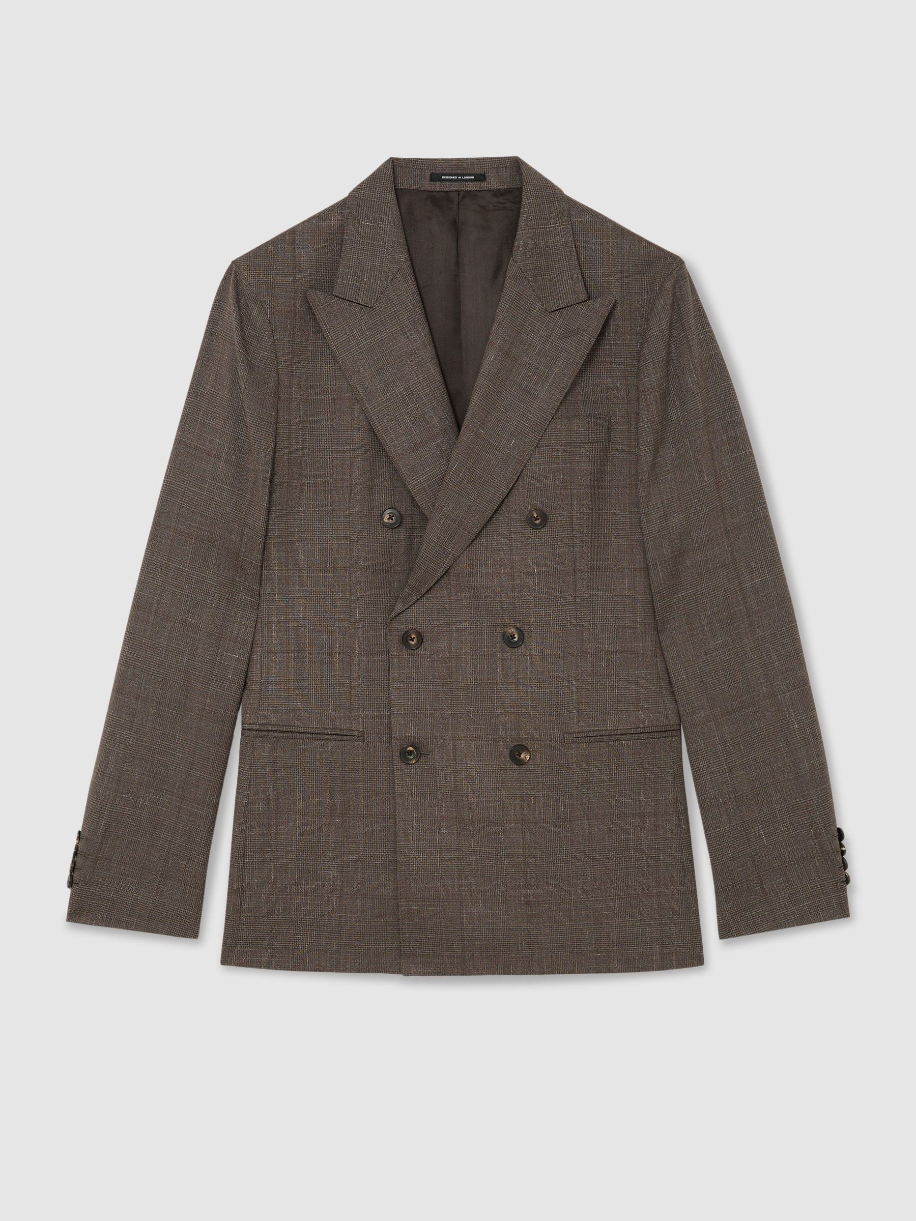 Wool Check Double-Breasted Suit Blazer Classic-Fit in Chocolate Brown - Image 2 of 8