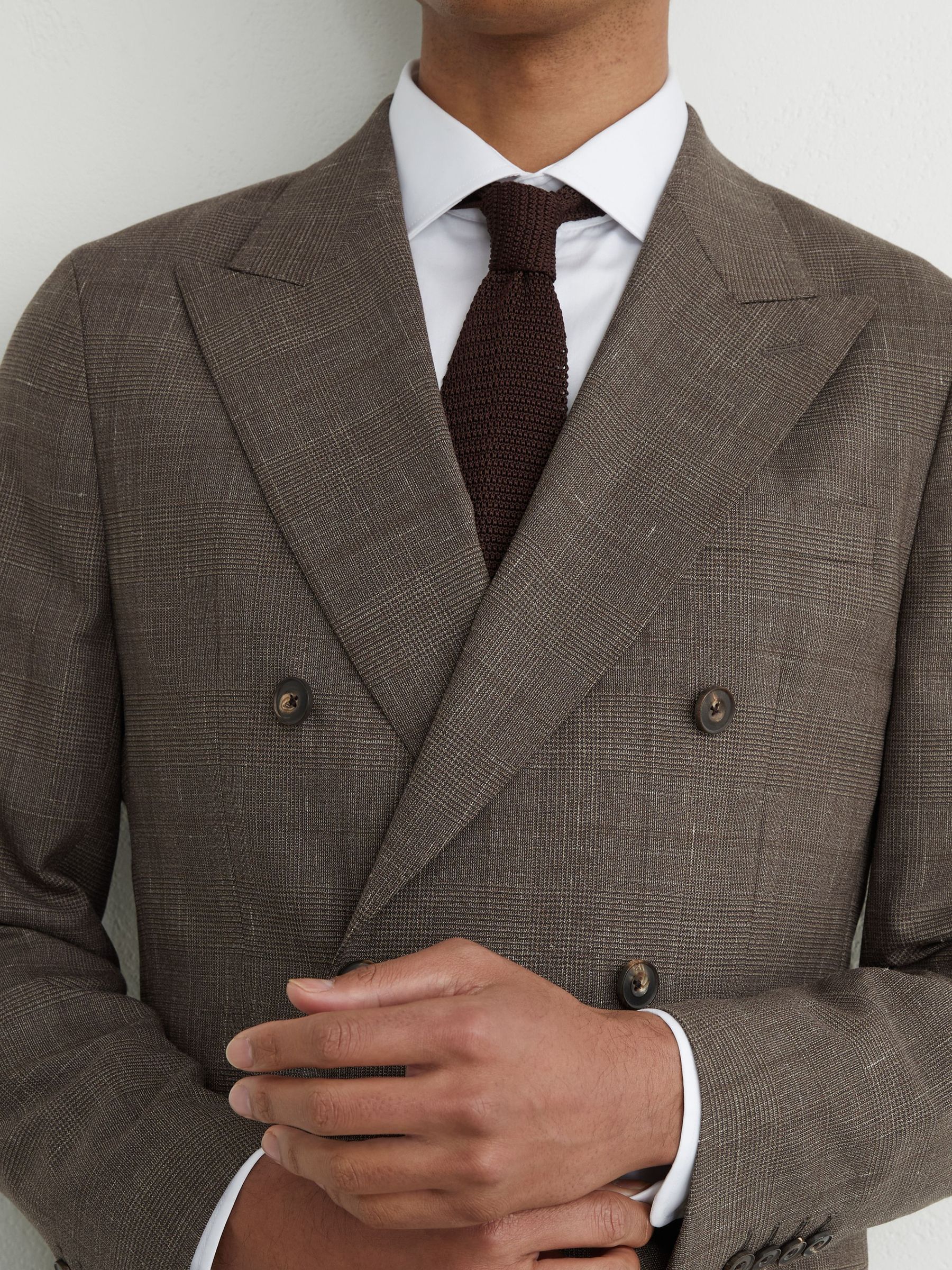 Wool Check Double-Breasted Suit Blazer Classic-Fit in Chocolate Brown - Image 3 of 8