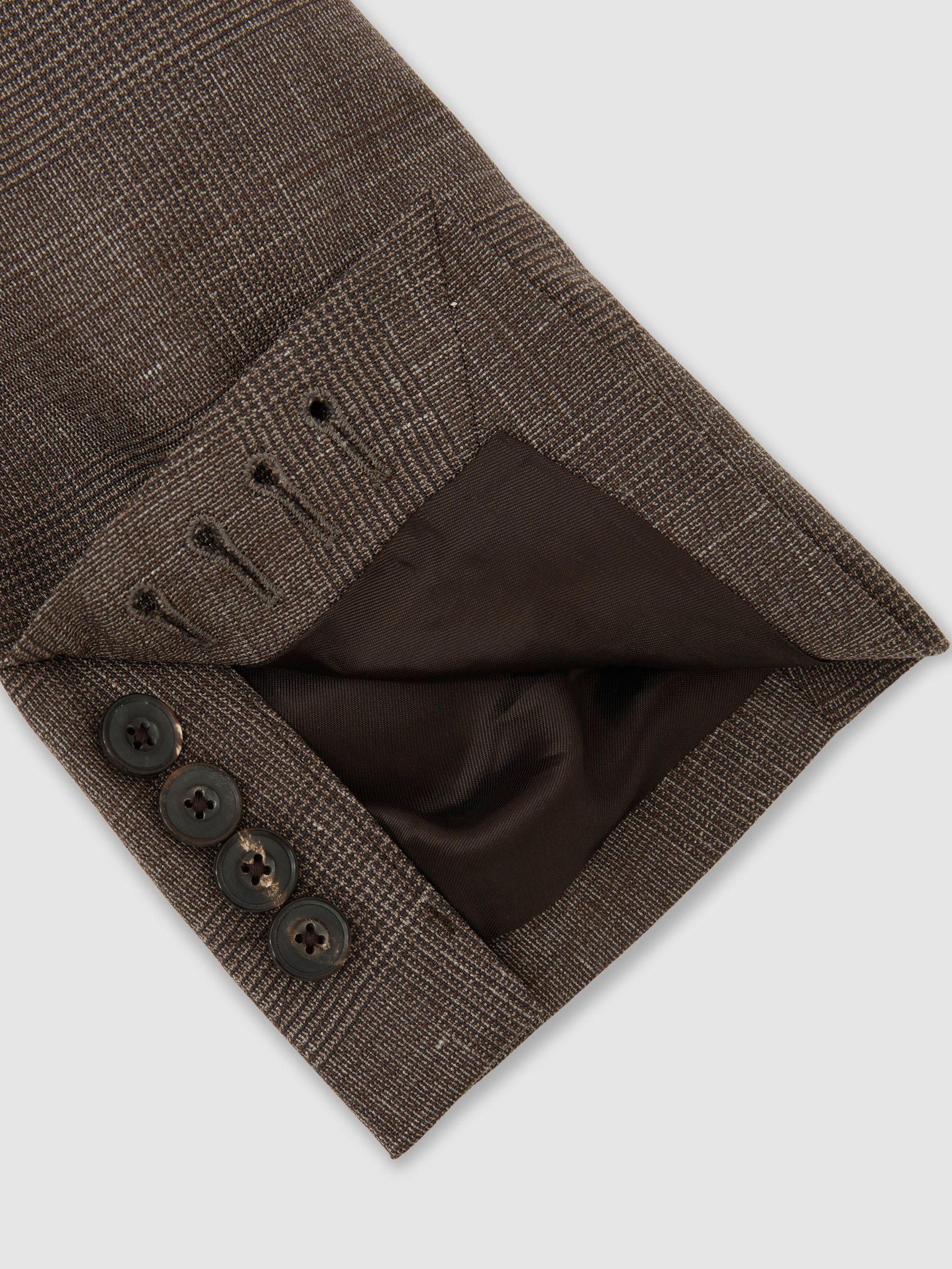 Wool Check Double-Breasted Suit Blazer Classic-Fit in Chocolate Brown - image 4