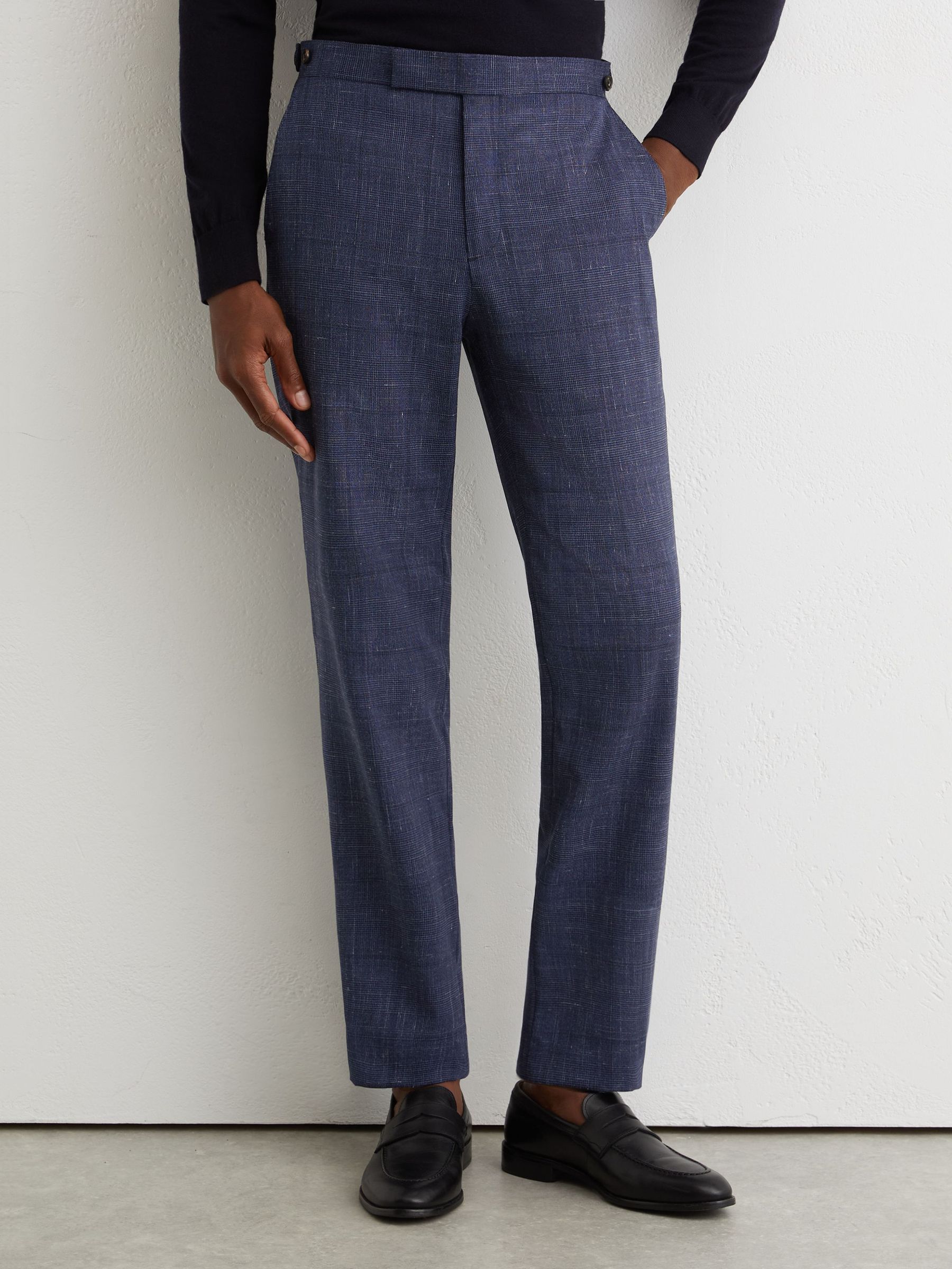 Wool-Blend Check Classic-Fit Suit Trousers in Navy - Image 3 of 7