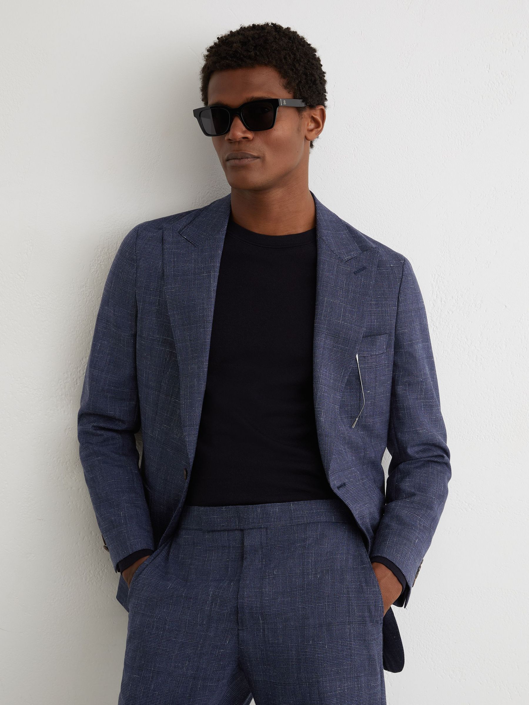 Wool-Blend Check Classic-Fit Suit Trousers in Navy - Image 4 of 7