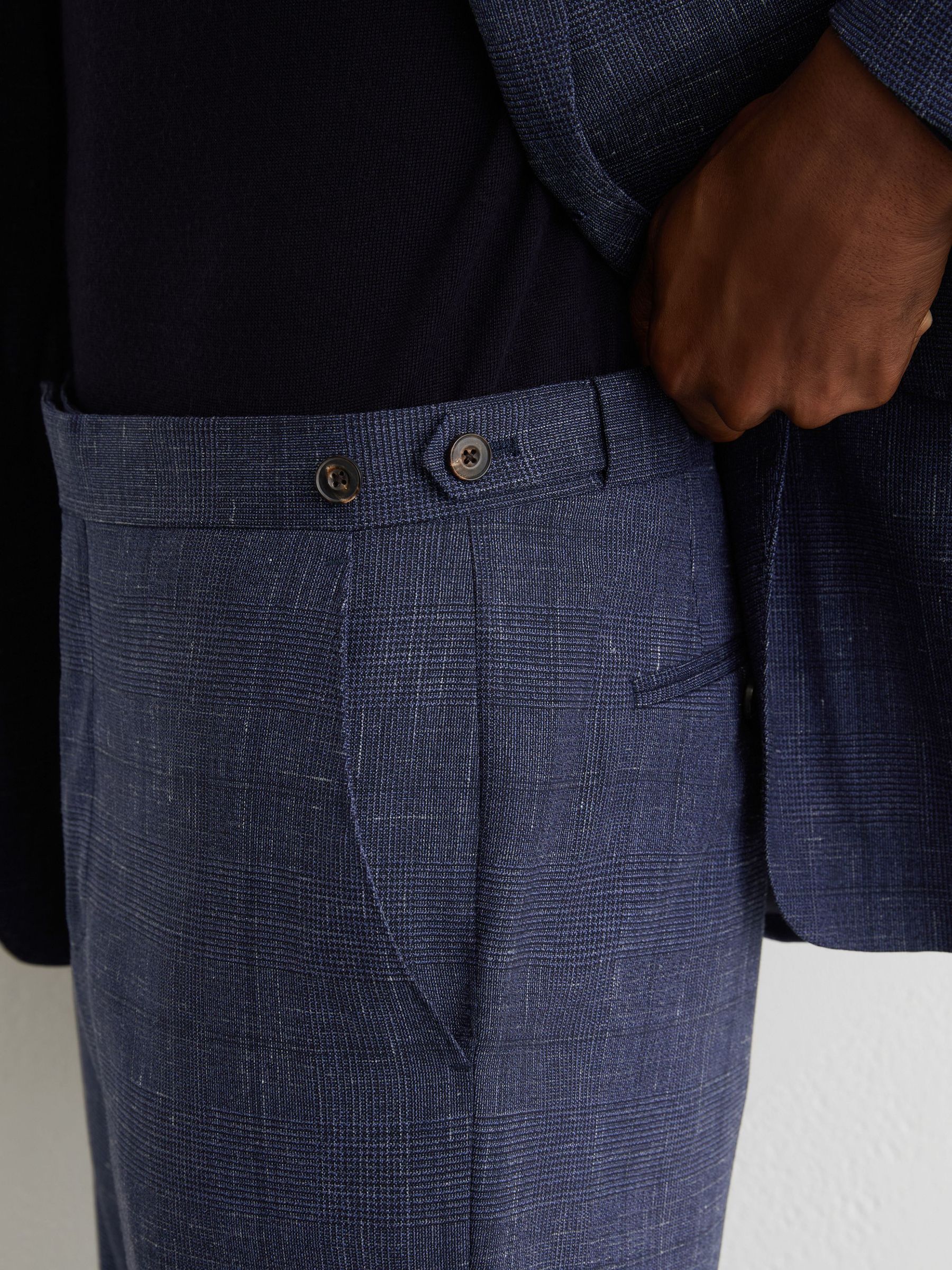 Wool-Blend Check Classic-Fit Suit Trousers in Navy - Image 5 of 7
