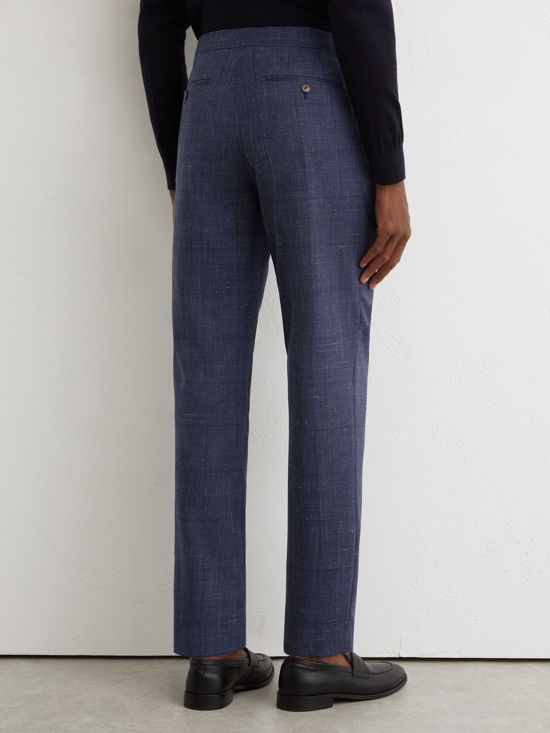 Wool-Blend Check Classic-Fit Suit Trousers in Navy - Image 6 of 7