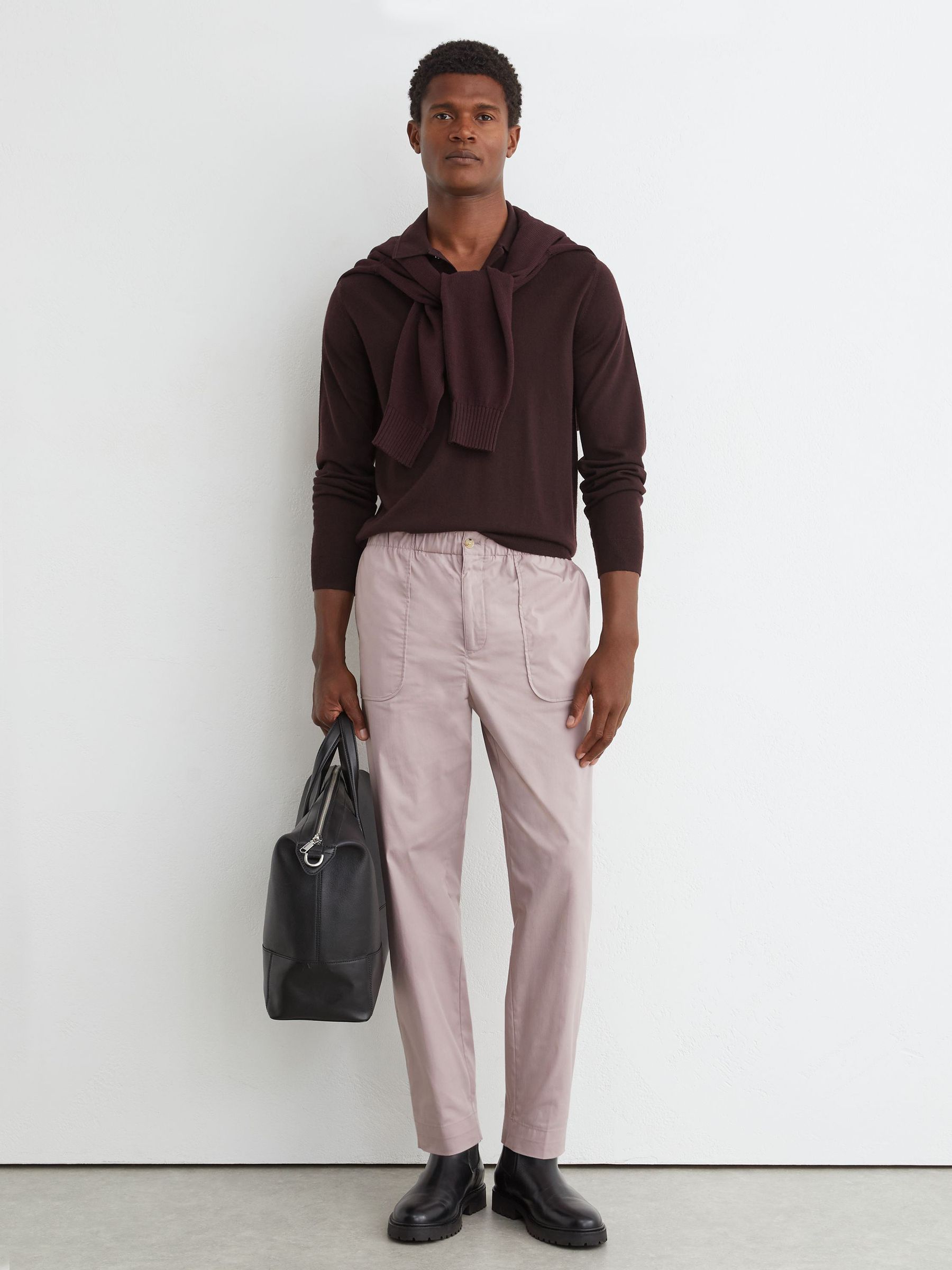Cotton-Blend Lightweight Tapered Trousers in Pink - Image 1 of 6