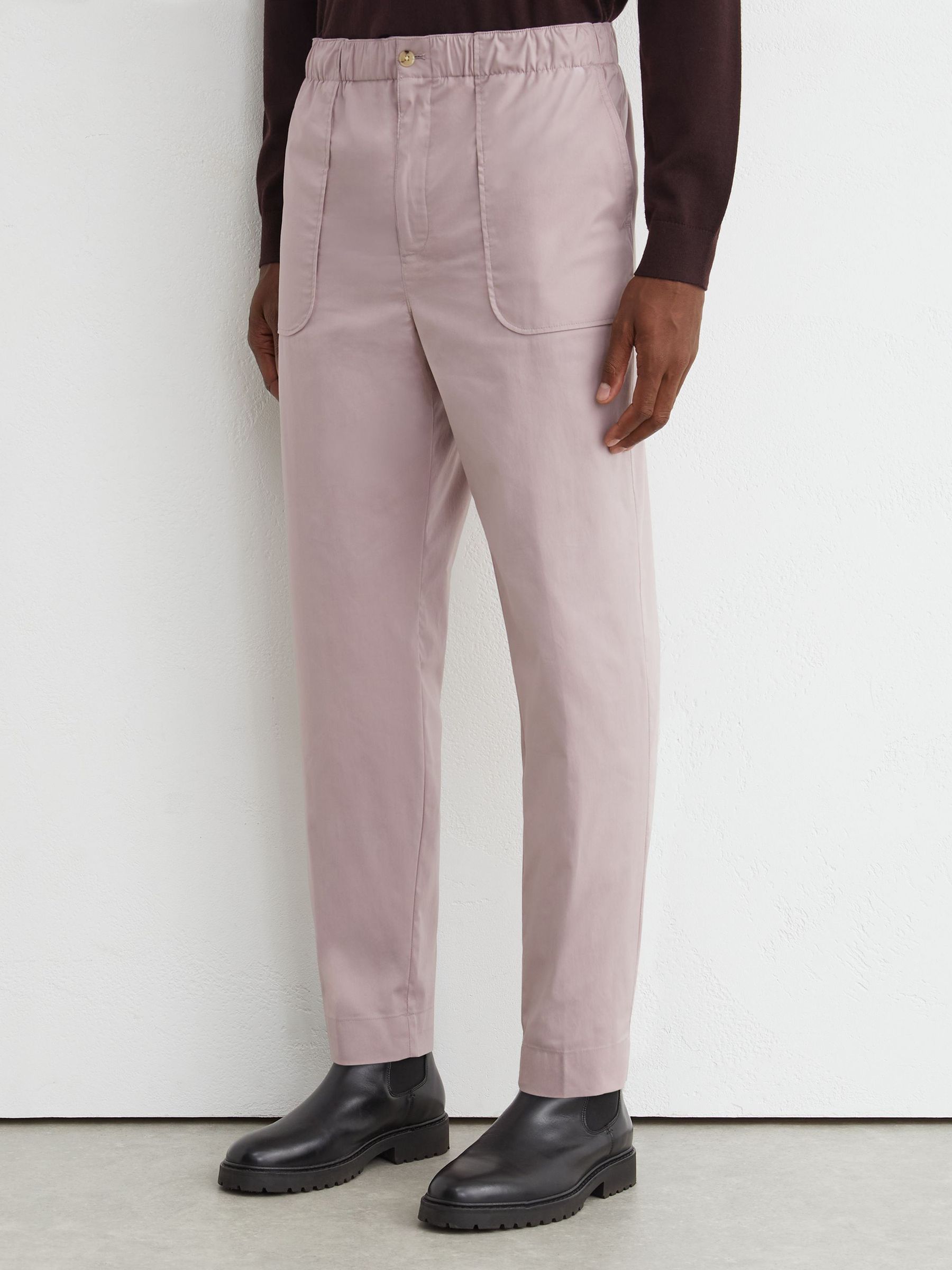 Cotton-Blend Lightweight Tapered Trousers in Pink - Image 3 of 6