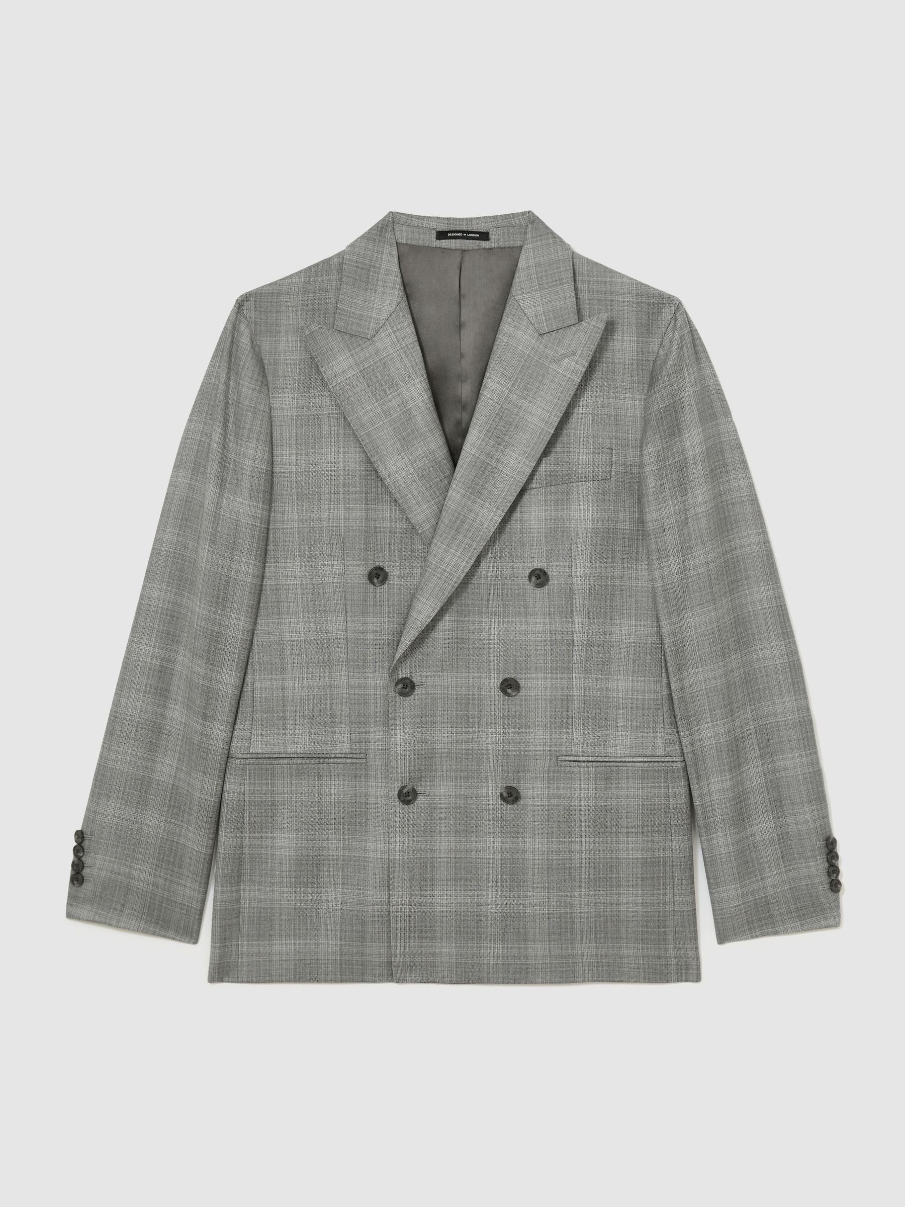 Wool Check Double-Breasted Suit Blazer Classic-Fit in Light Grey - Image 2 of 8