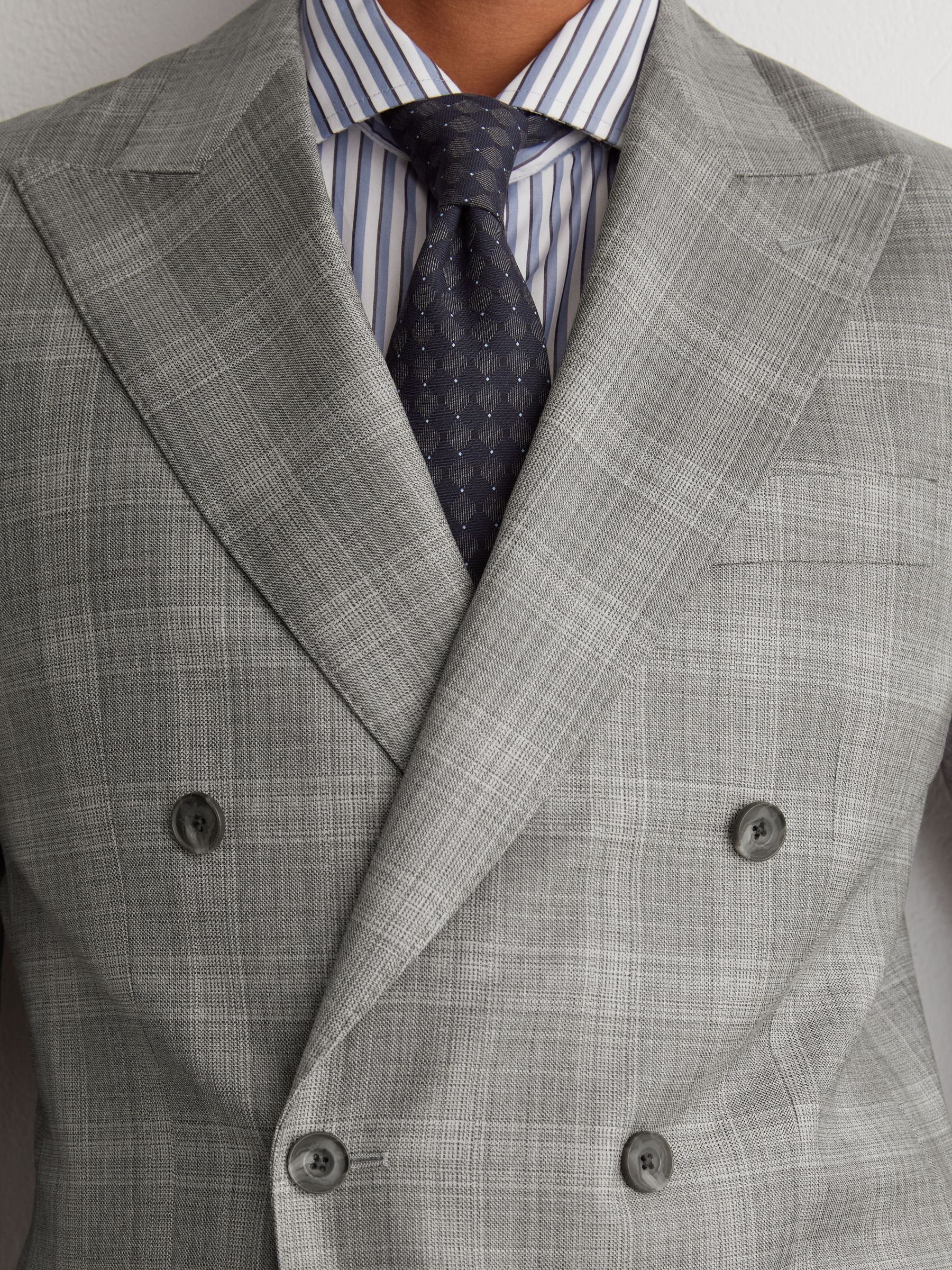 Wool Check Double-Breasted Suit Blazer Classic-Fit in Light Grey - Image 3 of 8