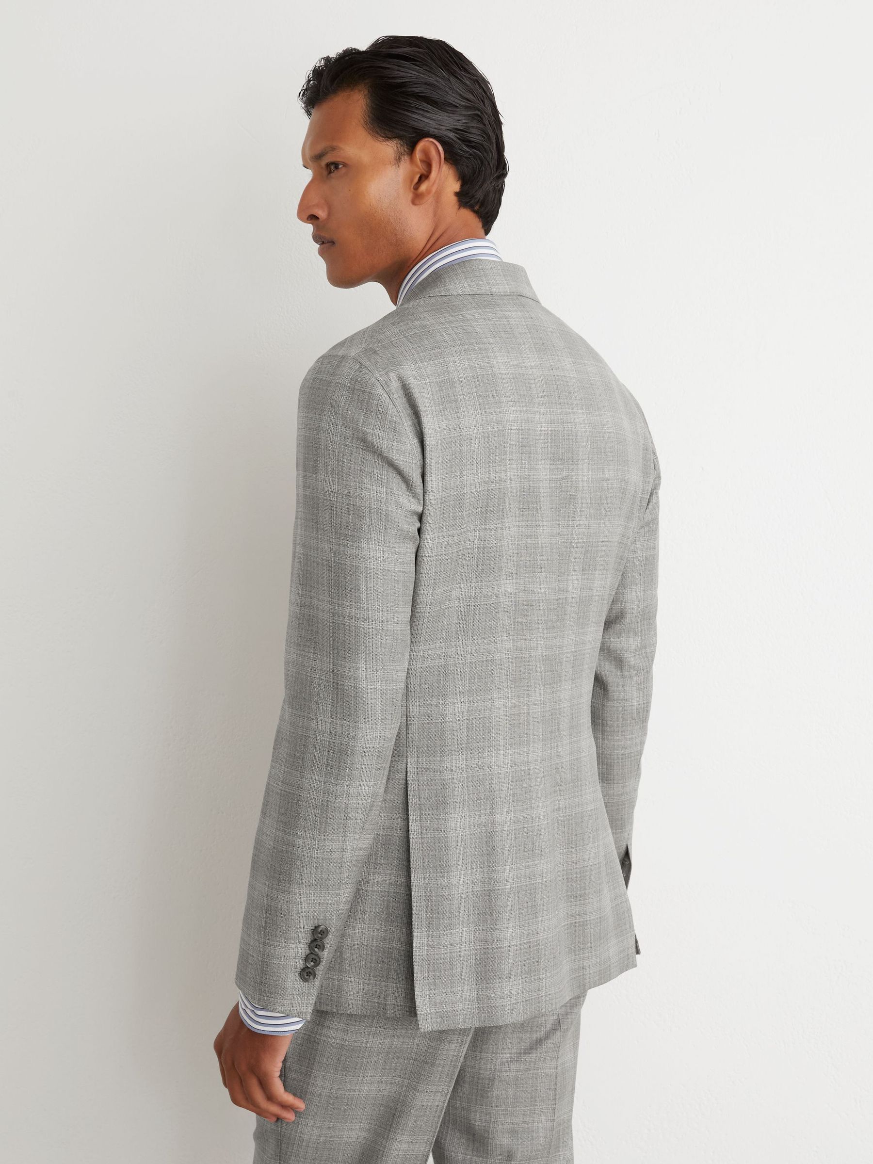 Wool Check Double-Breasted Suit Blazer Classic-Fit in Light Grey - Image 5 of 8