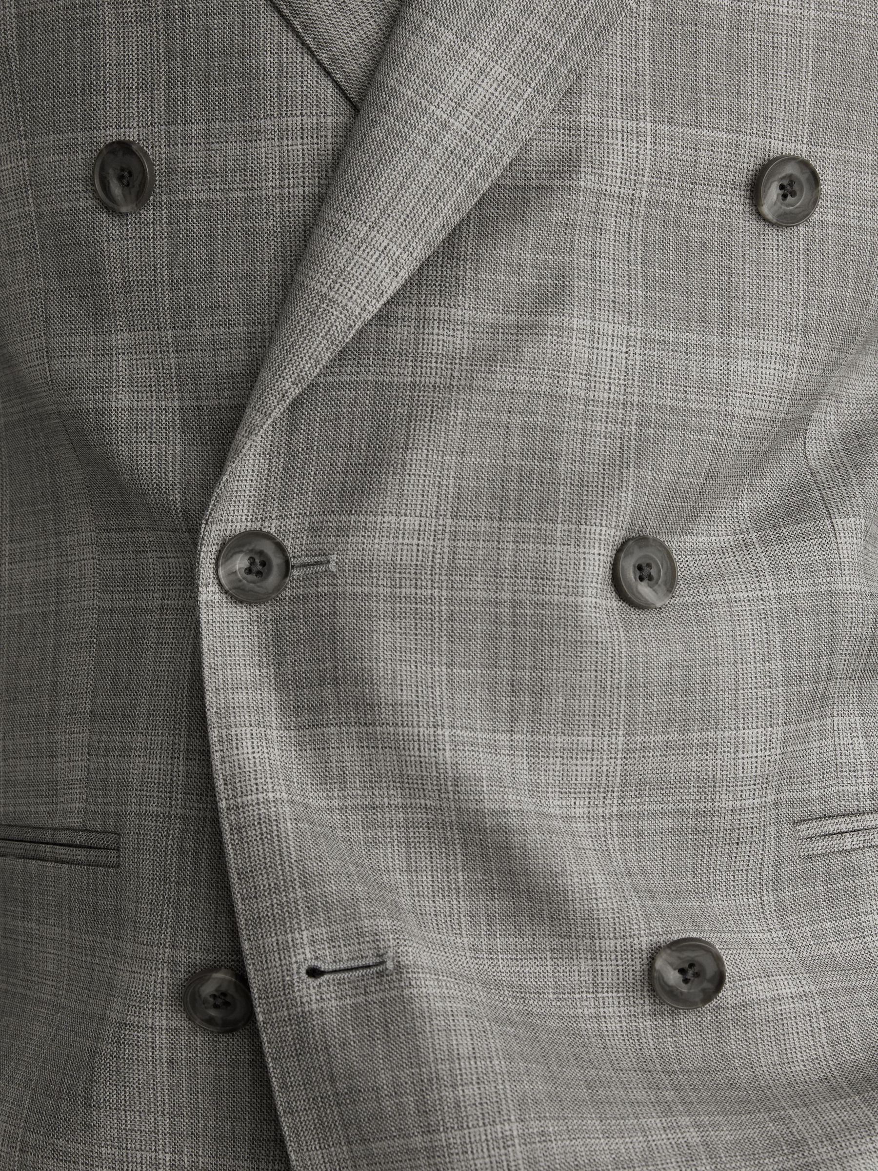 Wool Check Double-Breasted Suit Blazer Classic-Fit in Light Grey - Image 6 of 8