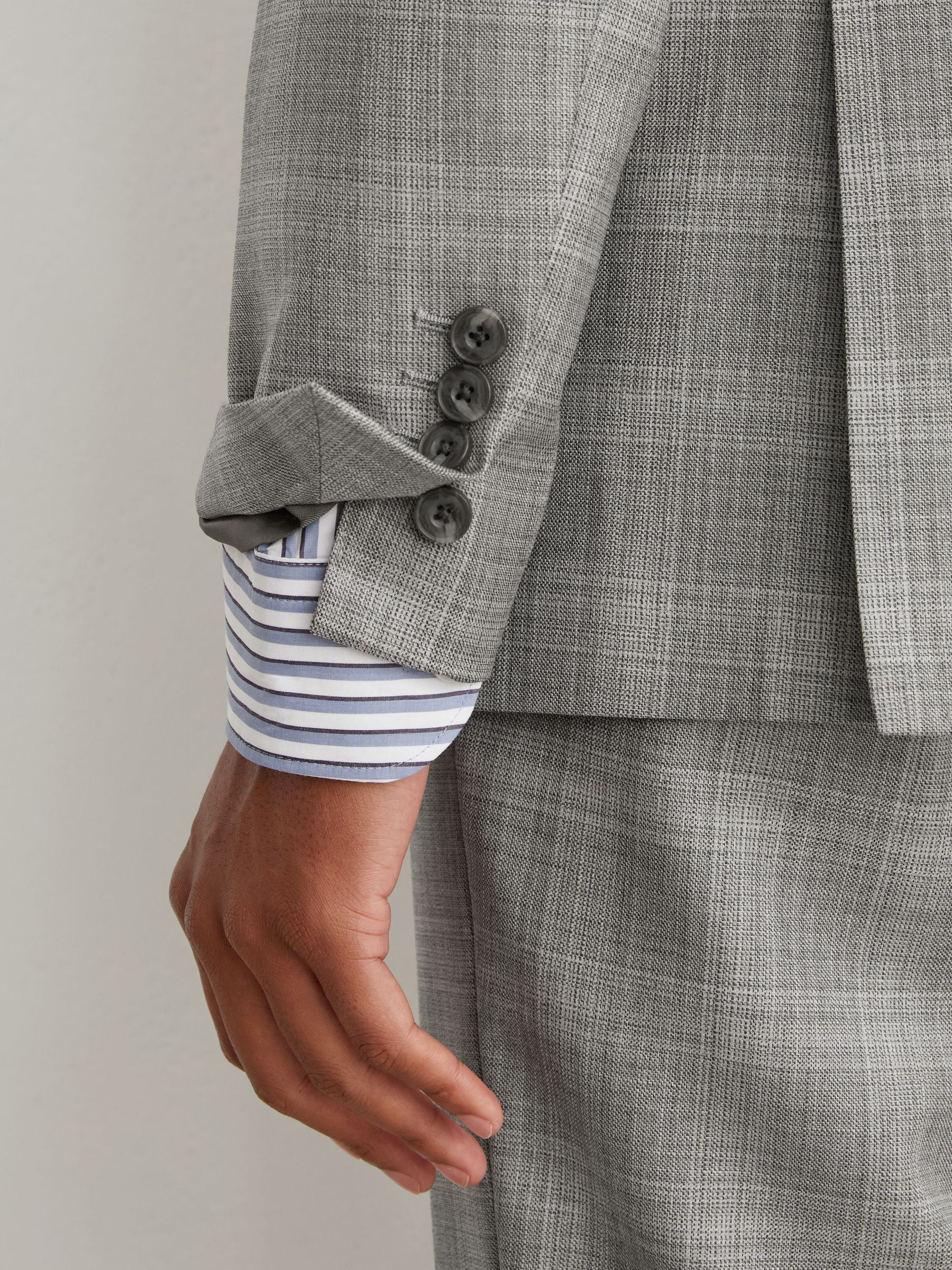 Wool Check Double-Breasted Suit Blazer Classic-Fit in Light Grey - Image 7 of 8