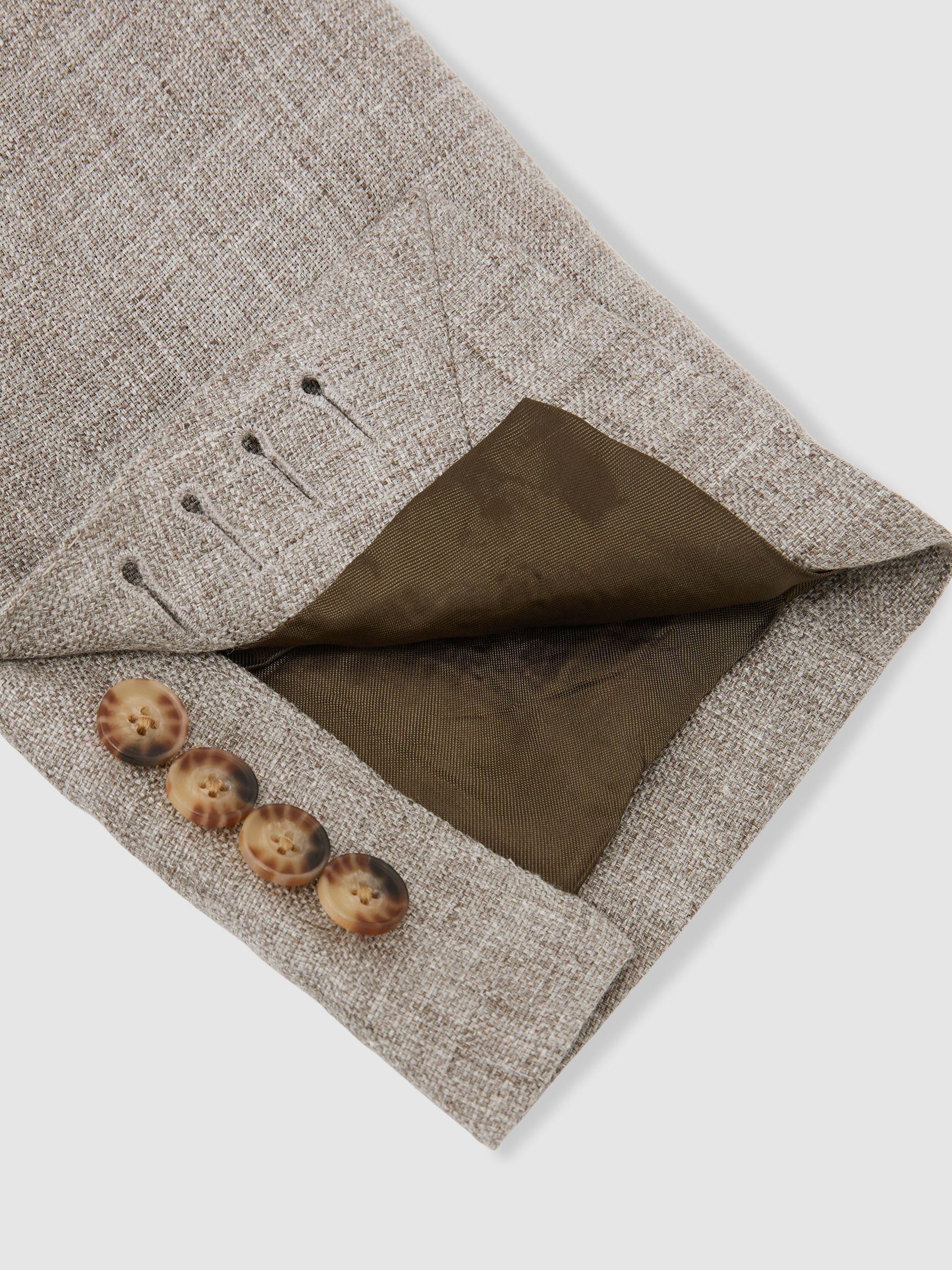 Tailored Fit Linen Double-Breasted Suit Blazer in Taupe Brown - Image 7 of 8